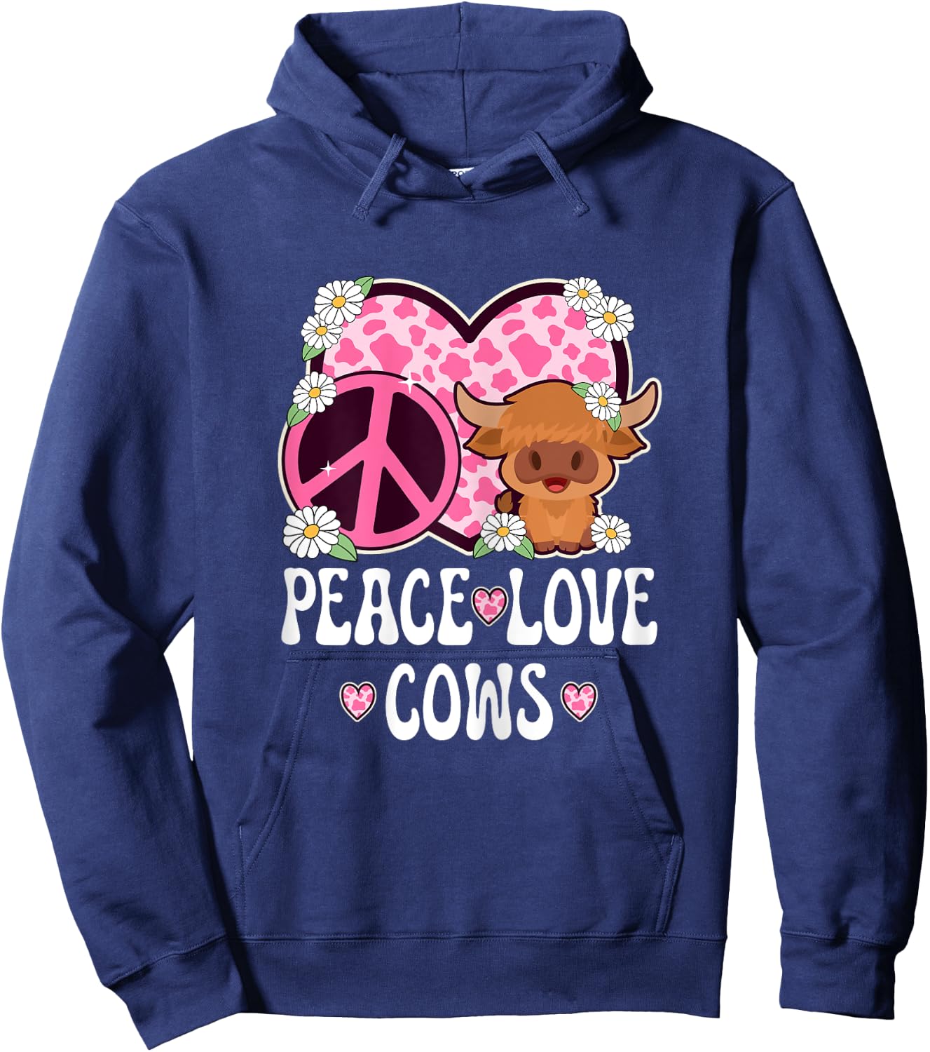 Peace Love Cows Women Cow Print Cute Cow Girls Cow Lover Cow Hoodie - Hoodie | Navy