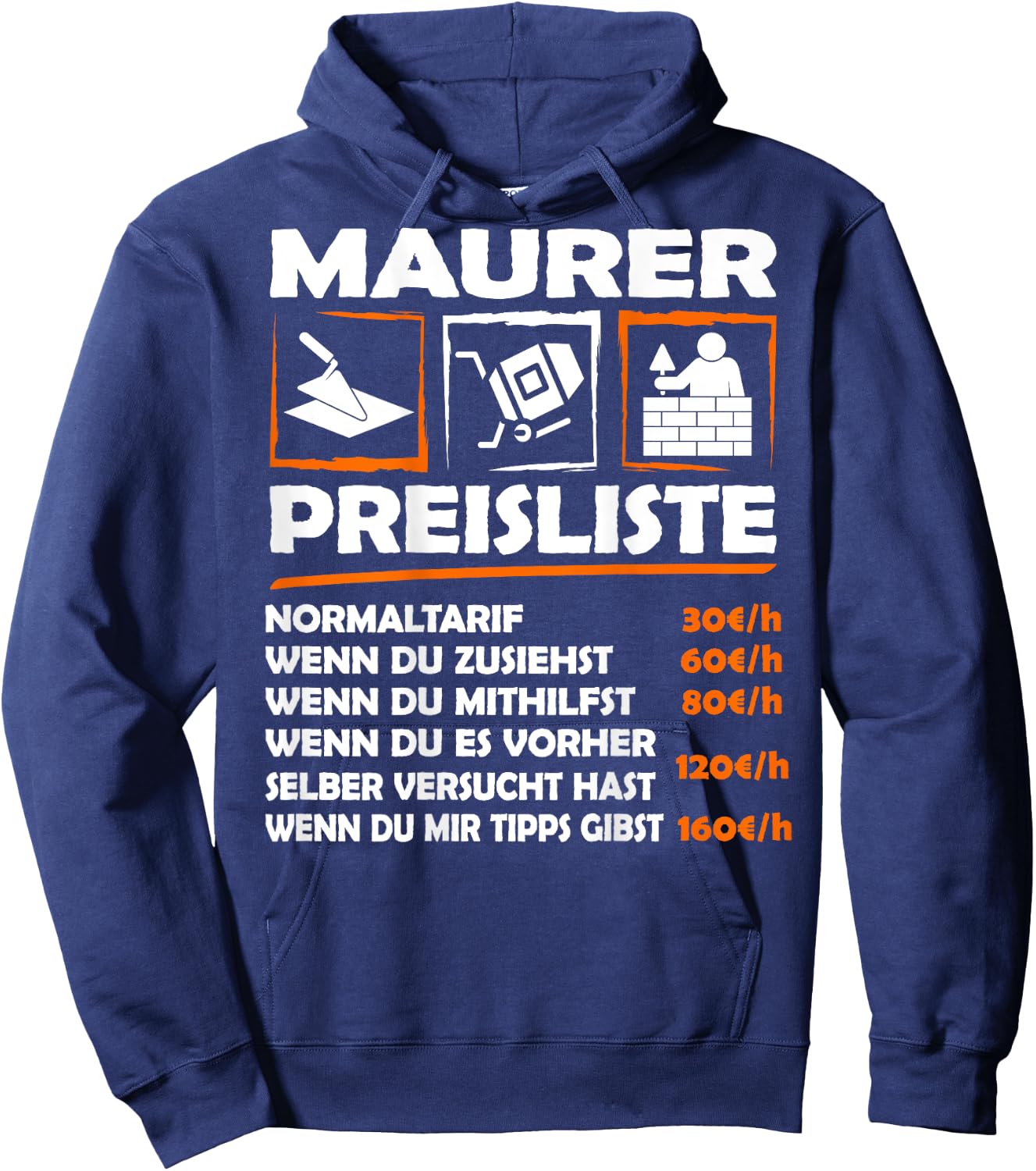 Funny Masonry Hourly Wage with Back Print Backprint Work , black Hoodie - Hoodie | Navy