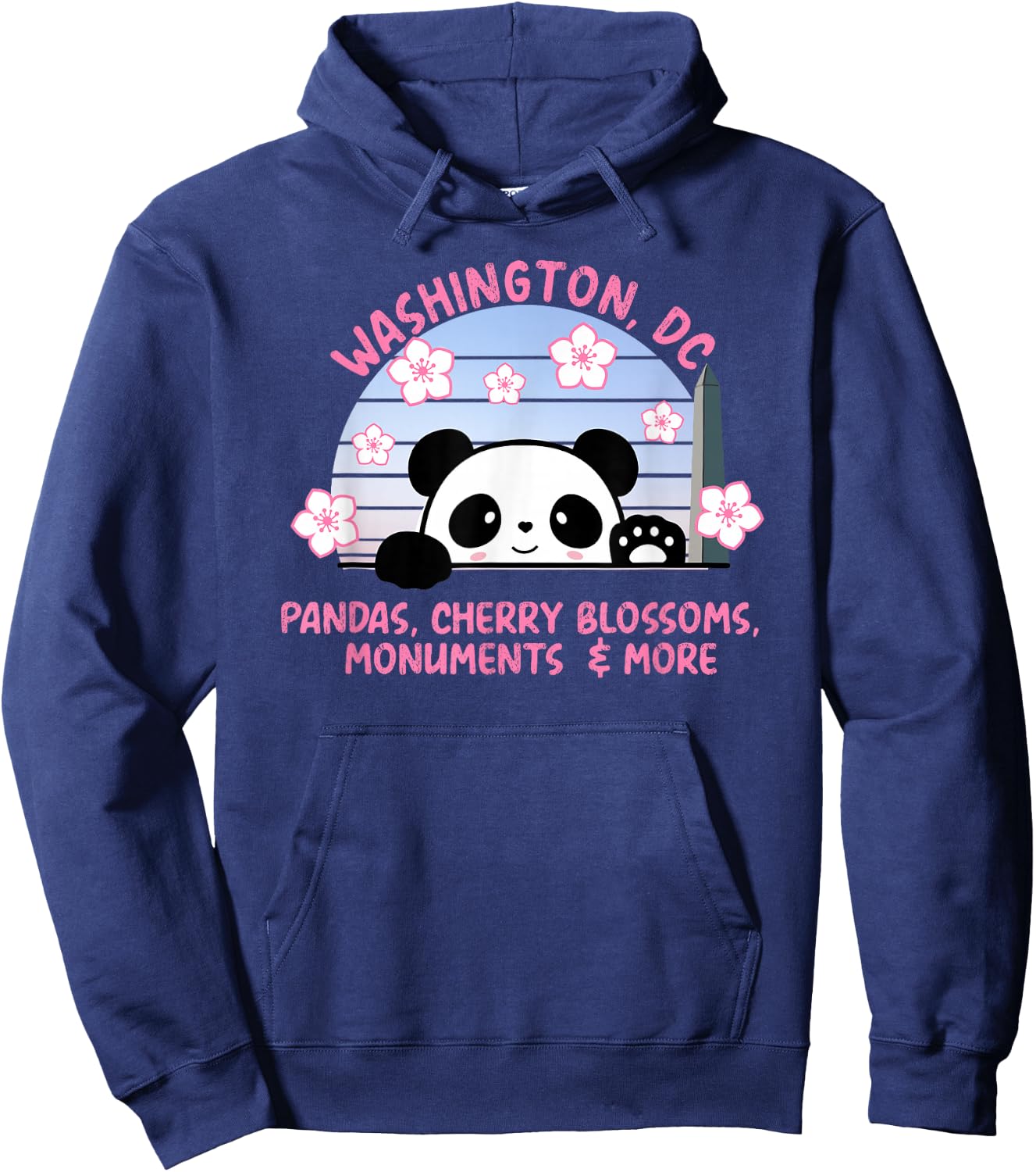 Visit Washington DC Panda Cherry Blossoms and Monuments Hoodie - Hoodie | Navy