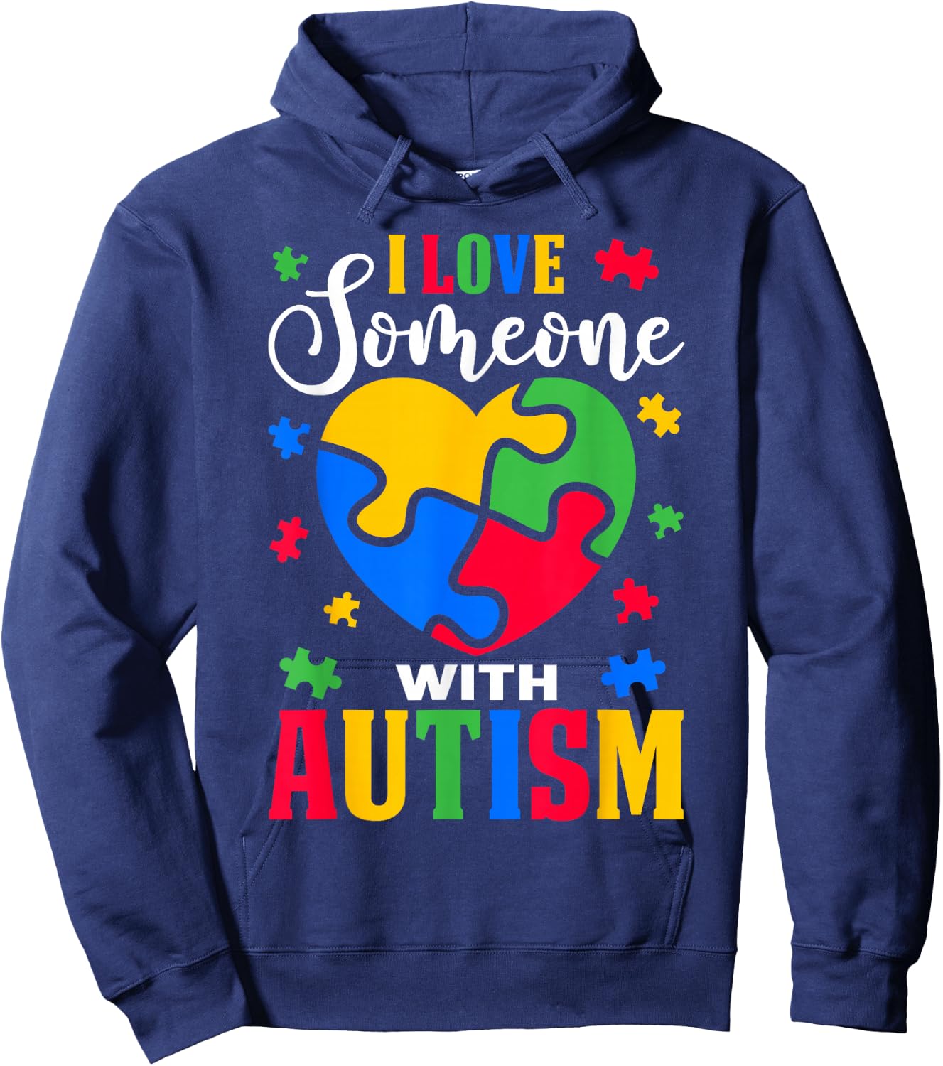 I Love Someone With Autism Awareness Heart Puzzle Pieces Hoodie - Hoodie | Navy