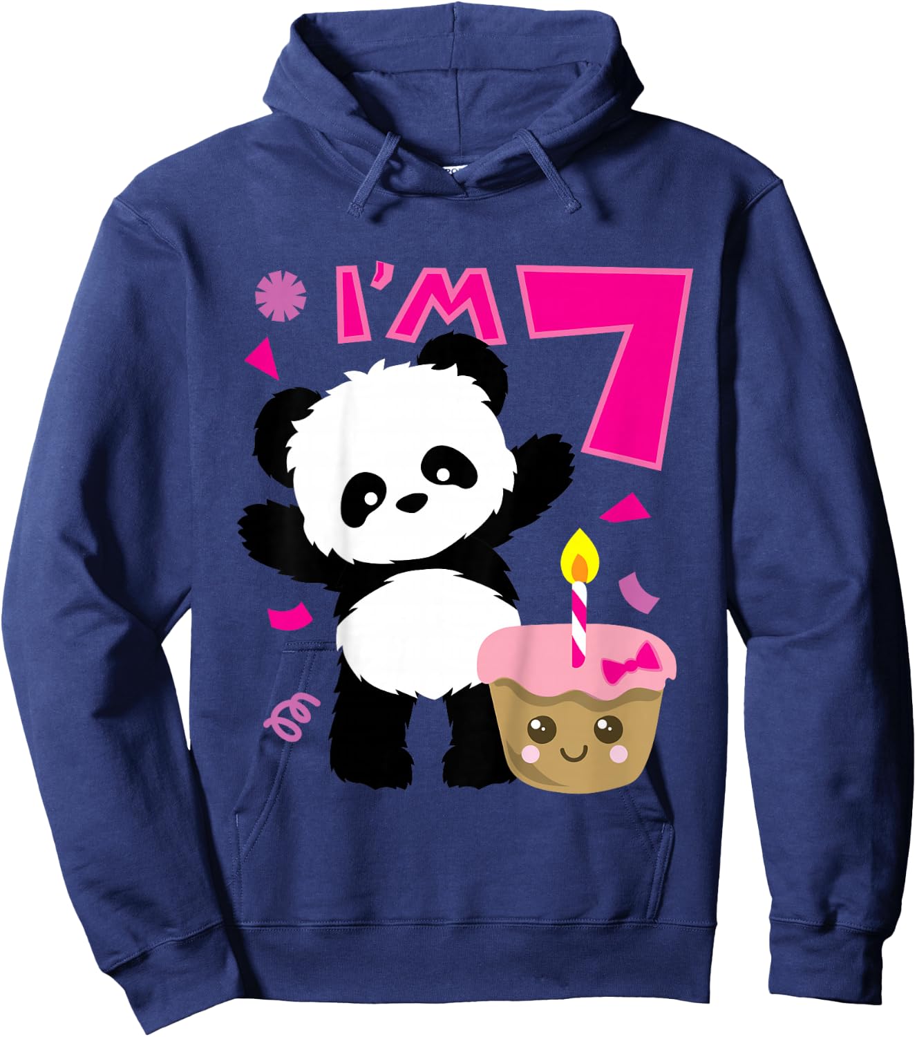 Kids Panda with Kawaii Cake 7 Years Old Girls Birthday Party Hoodie - Hoodie | Navy