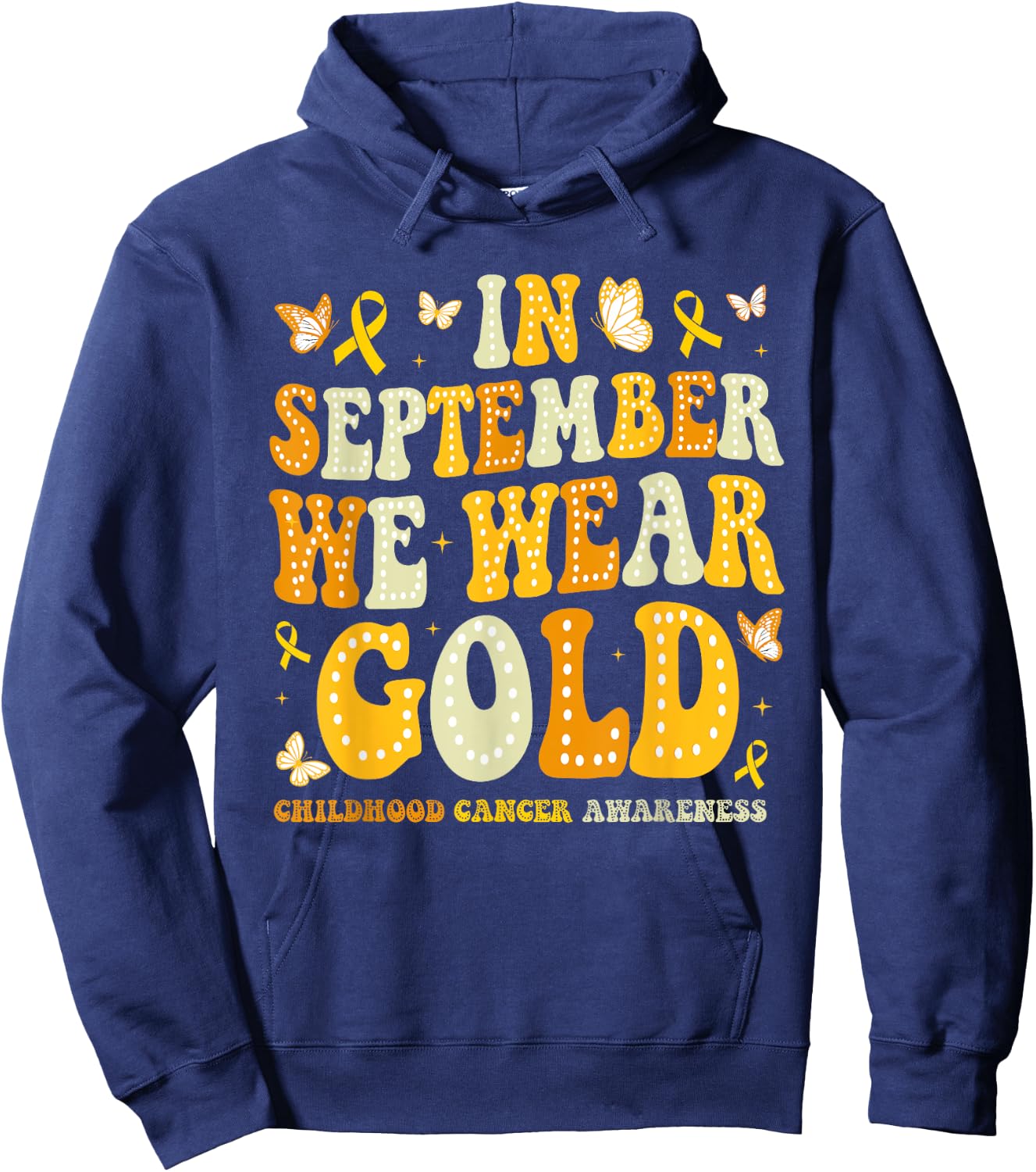 In September We Wear Gold Retro Childhood Cancer Awareness Hoodie - Hoodie | Navy