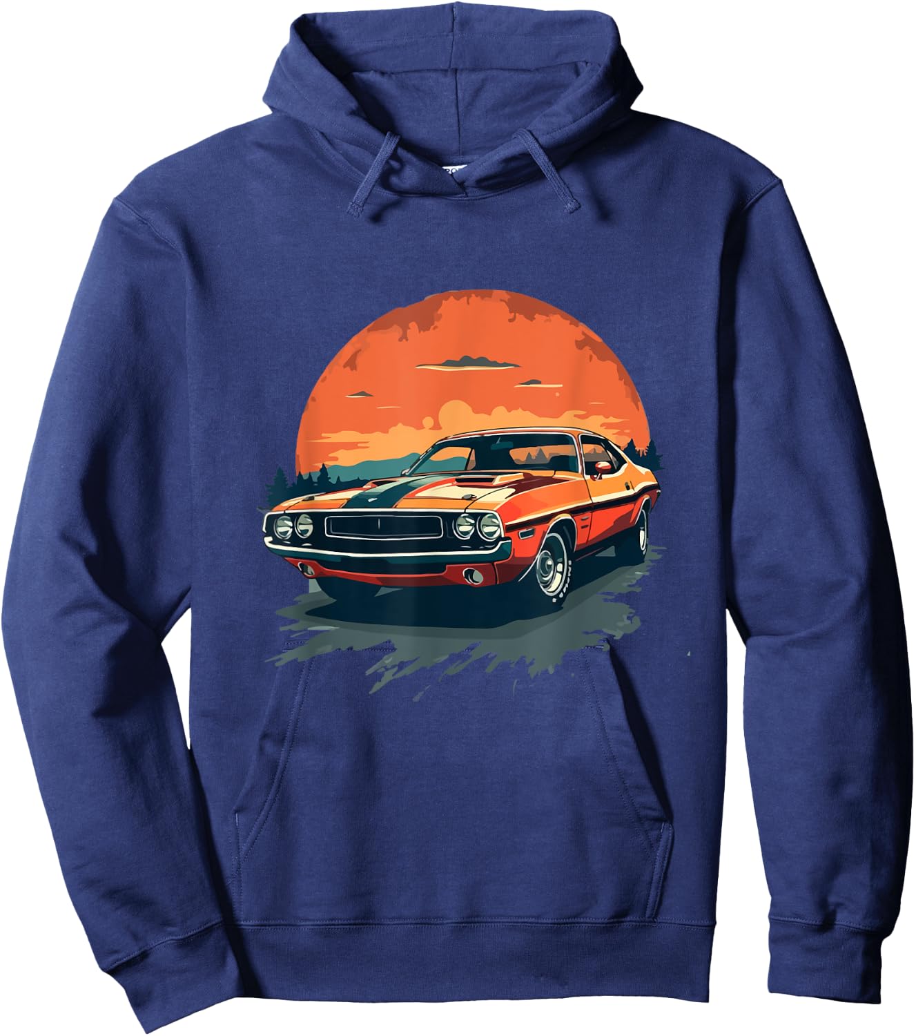 Classic Car , Retro Car , Musclecar Car , black Hoodie - Hoodie | Navy