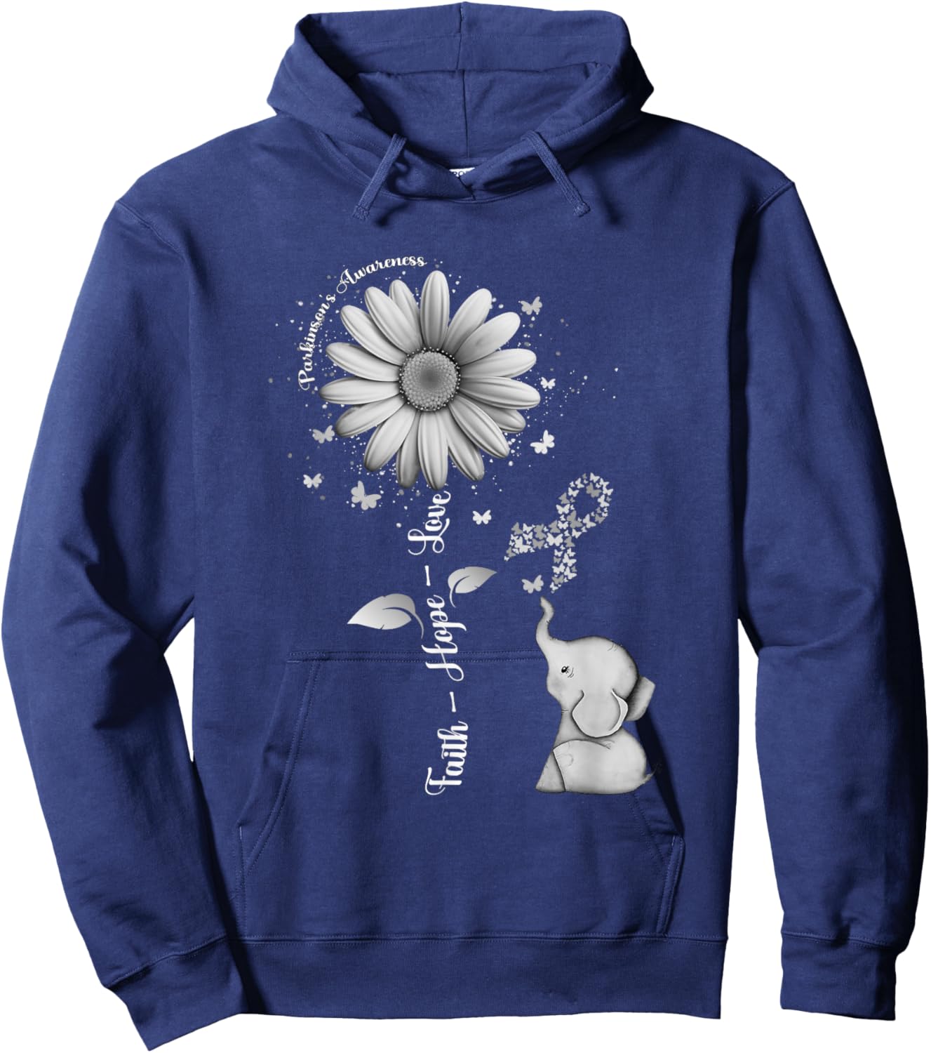 Faith Hope Love Sunflower Elephant Parkinson's Awareness Hoodie - Hoodie | Navy