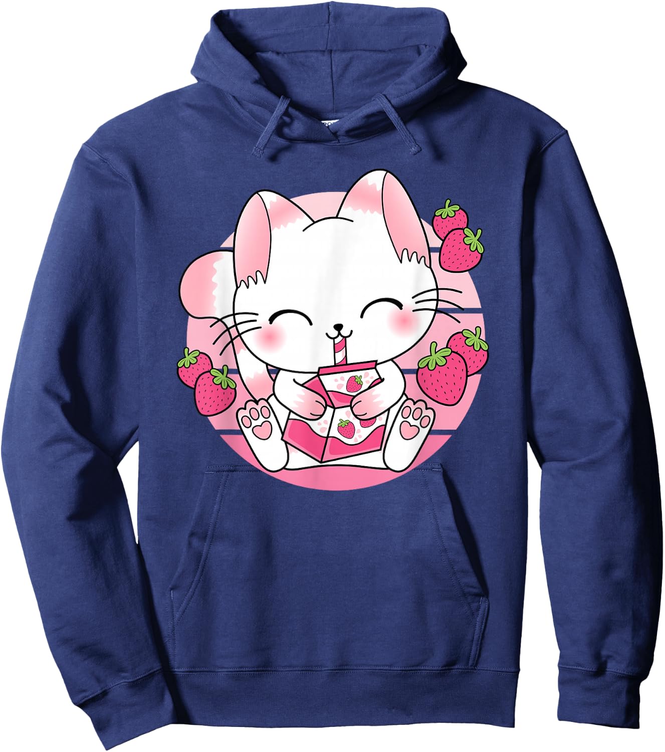 Süße Japanische Anime Kawaii Erdbeermilch Katze Manga Otaku Hoodie - Hoodie | Navy