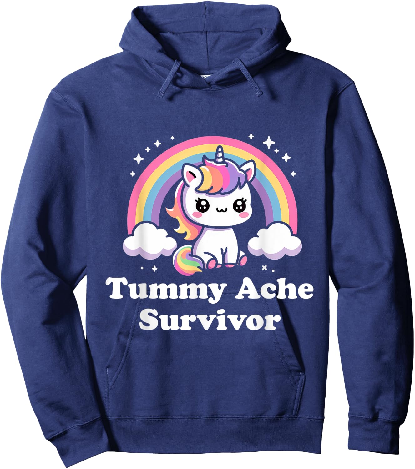 Sarcastic Upset Stomach Rainbow Tummy Ache Survivor Unicorn Hoodie - Hoodie | Navy