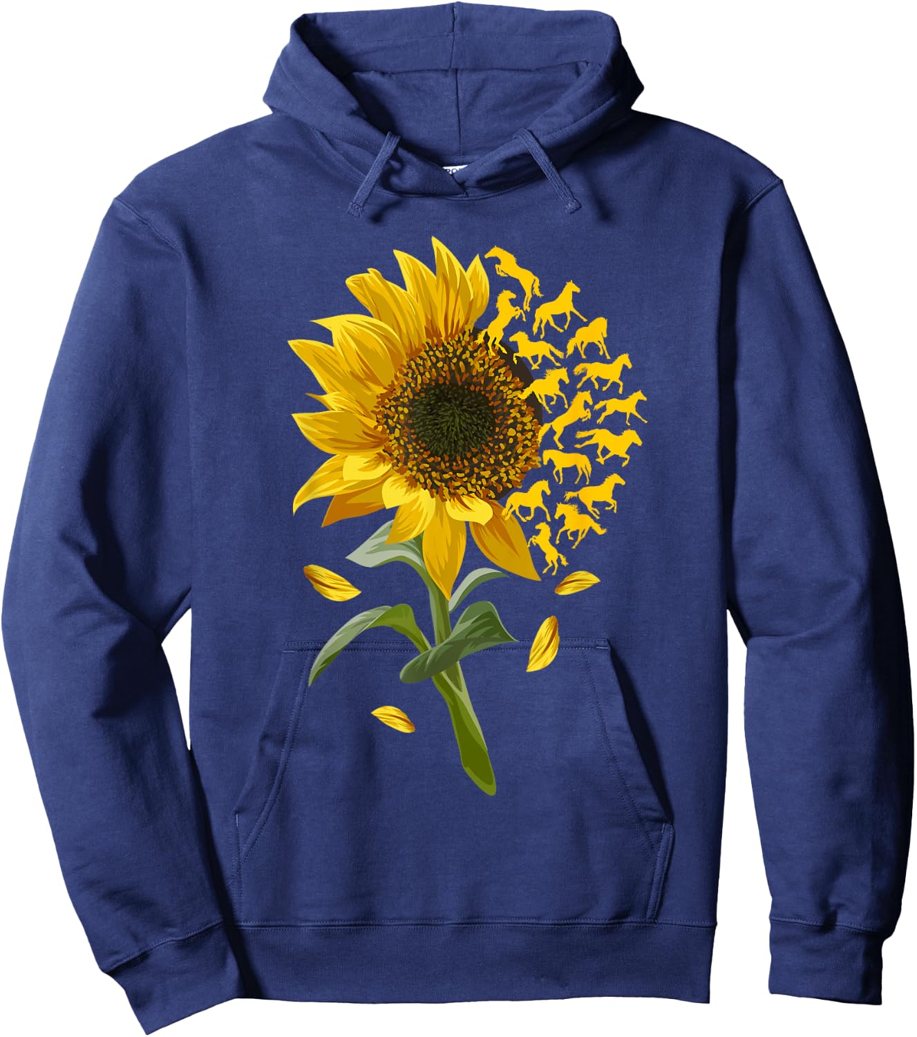 Beautiful Sunflower Horse Racing Flower Graphic Hoodie - Hoodie | Navy