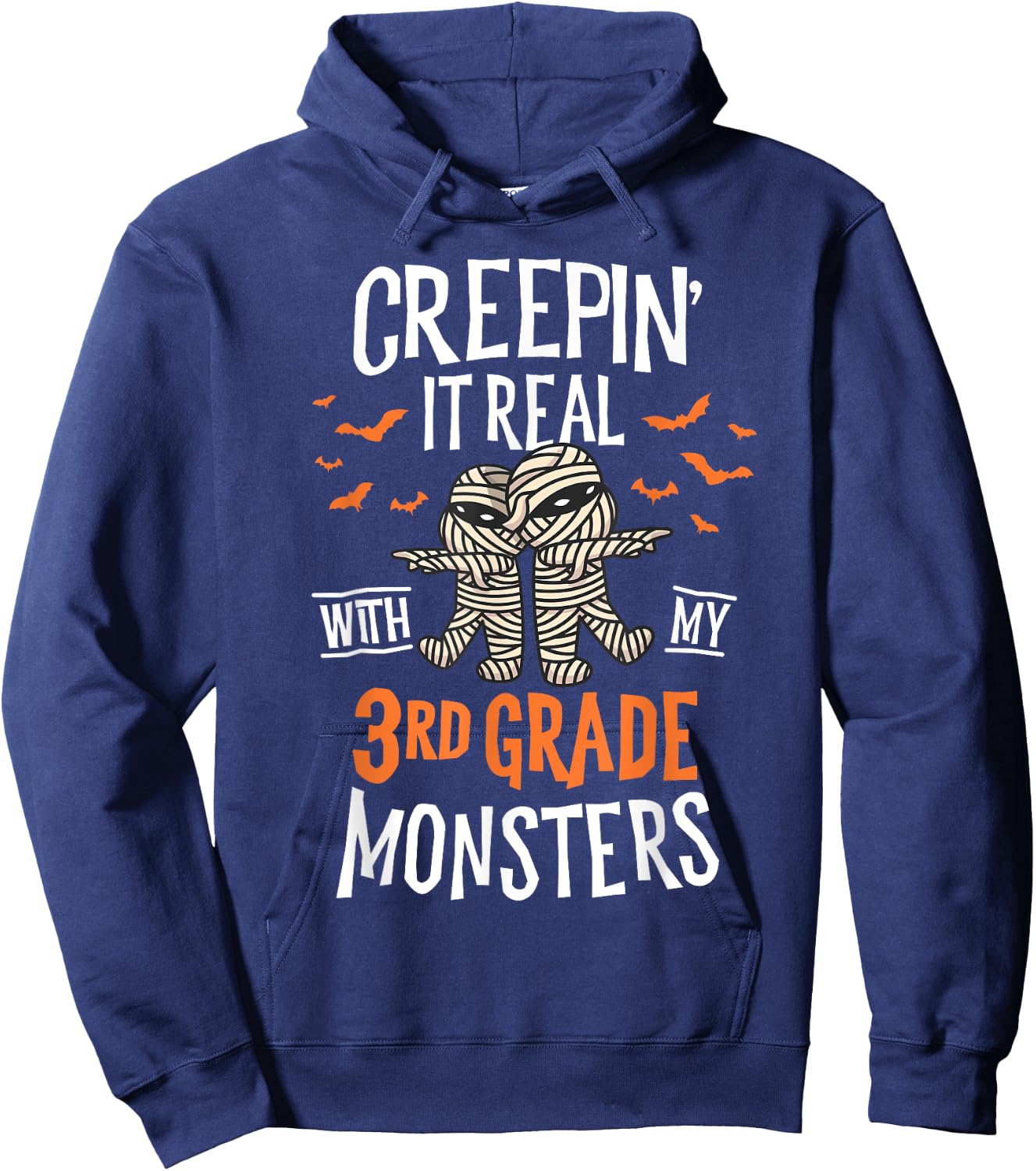 Creepin It Real With My 3rd Grade Monsters Halloween Teacher Hoodie - Hoodie | Navy