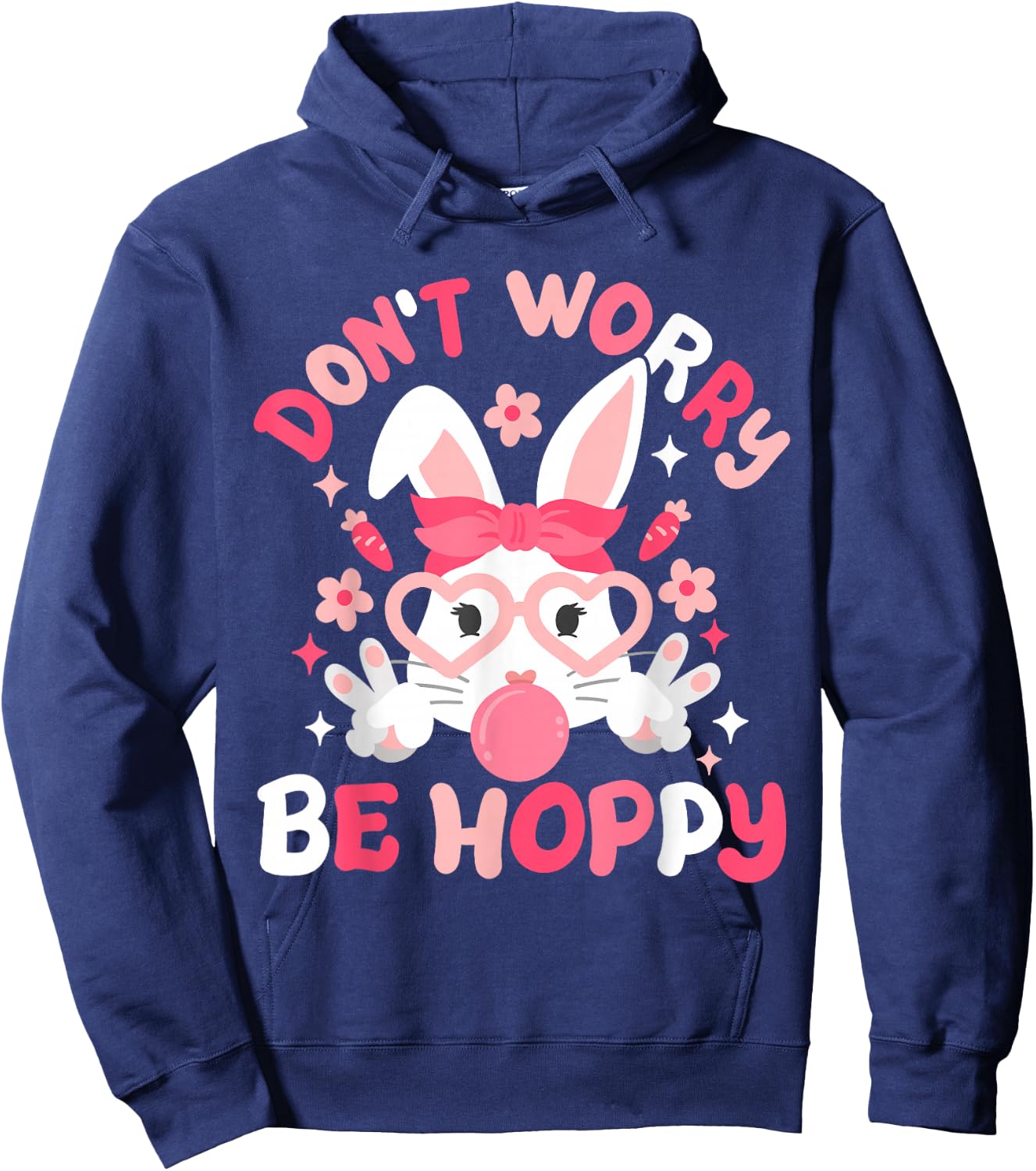 Don't Worry Be Hoppy Happy Easter Bunny Groovy Women Girls Hoodie - Hoodie | Navy