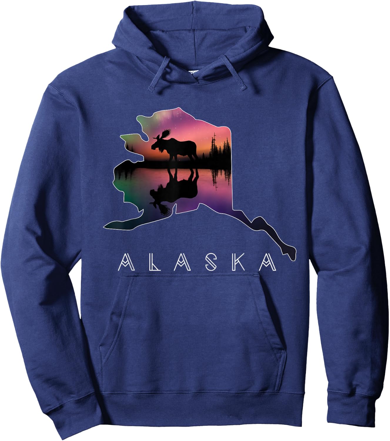Alaskan Moose Aurora Borealis Alaska State & Landscape Hoodie - Hoodie | Navy