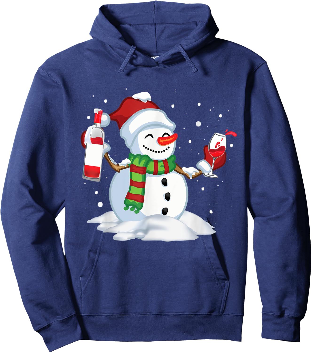 Snowman Drinking Red Wine Funny Partner Matching Couple Hoodie - Hoodie | Navy
