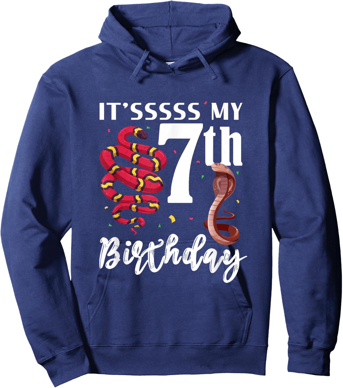 7th Birthday Snake Cobra 7 Years Old Snakes Lover Kids Hoodie - Hoodie | Navy