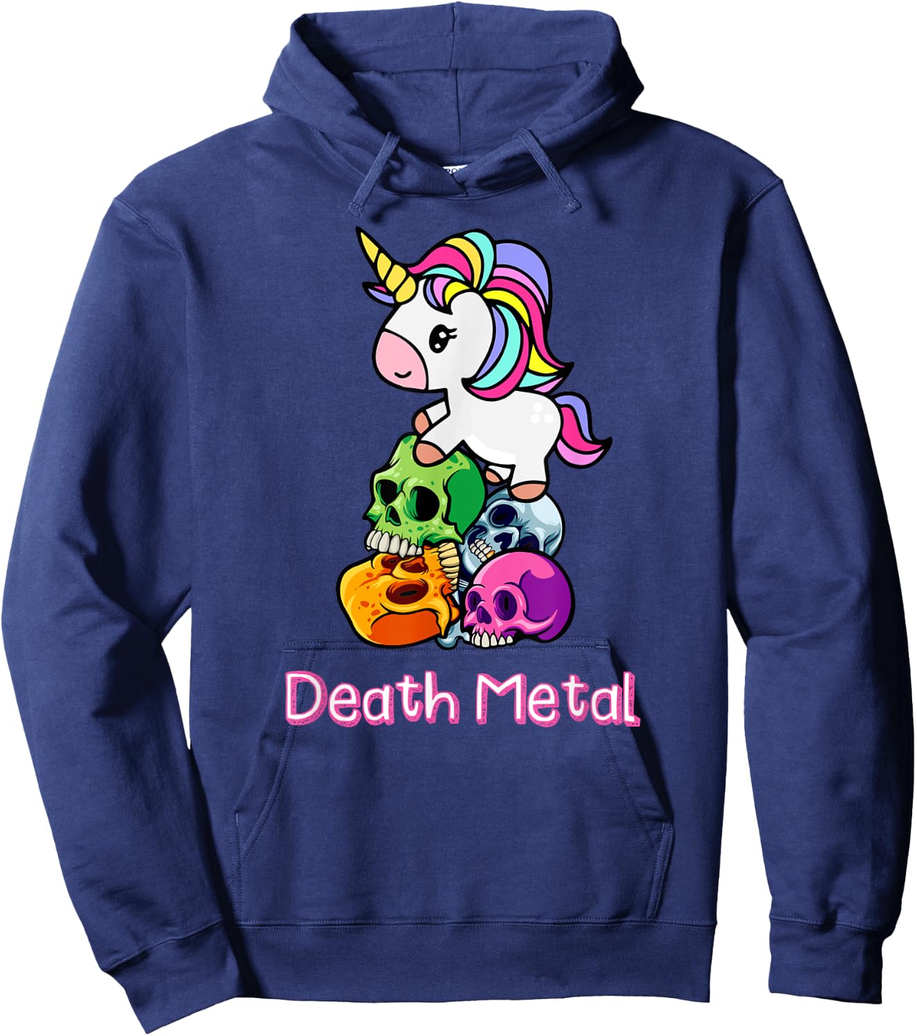 Death Metal Unicorn. Funny Cute Rock Metal, Emo, Alternative Hoodie - Hoodie | Navy