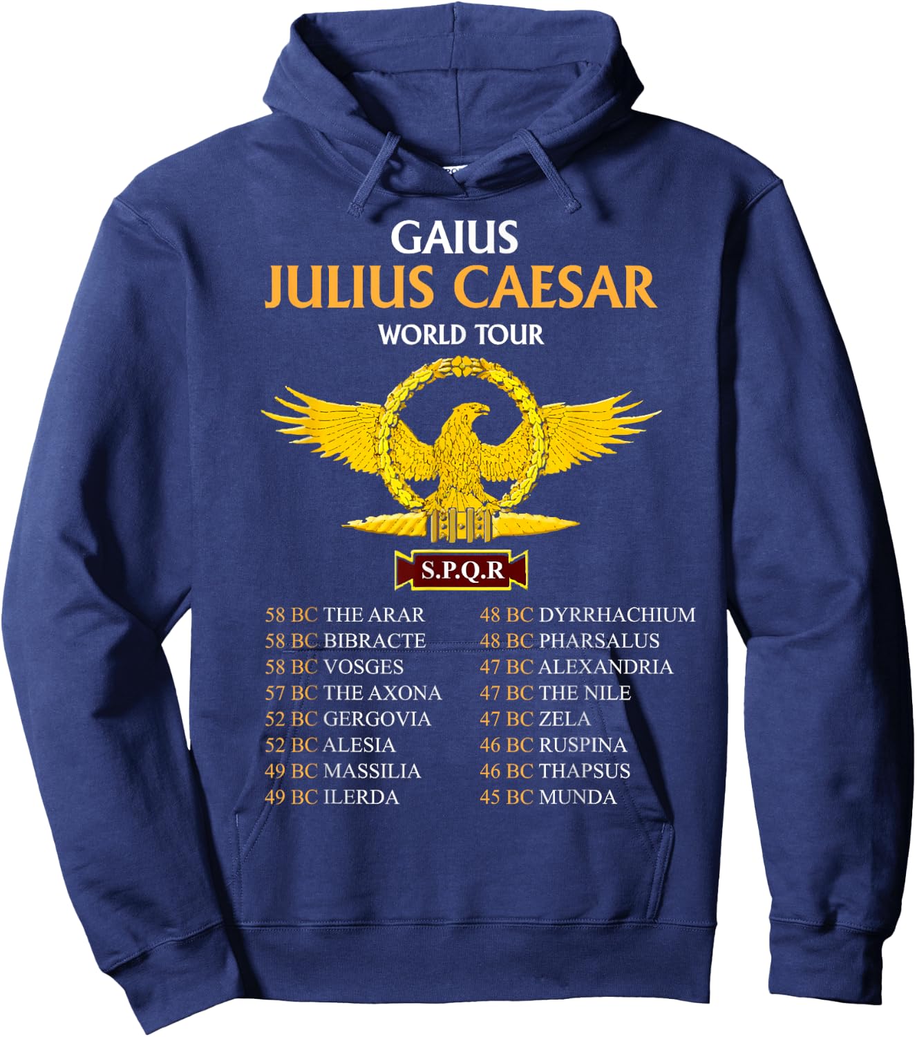 SPQR, Ancient Rome Julius Caesar World Tour, Roman History Hoodie - Hoodie | Navy