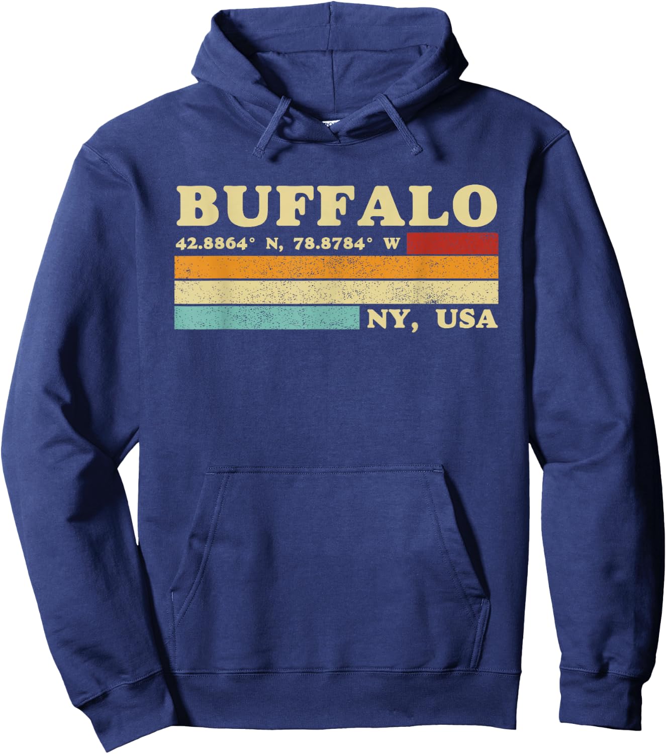 Buffalo New York Retro Longitude Latitude Hoodie - Hoodie | Navy