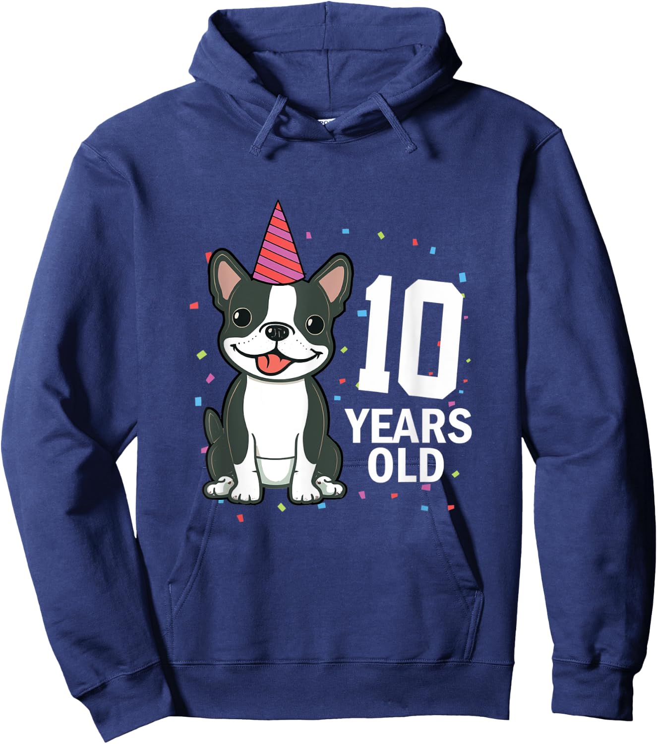 10 Years Old Birthday Boston Terrier Dog Lover 10th Party Women Kids Hoodie - Hoodie | Navy