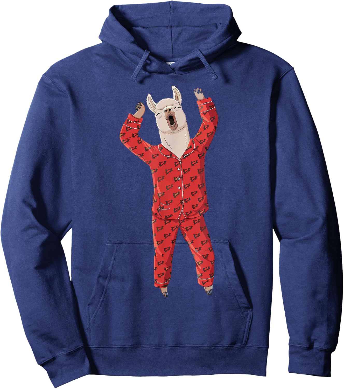 Alpaca Llama with Red Buffalo Plaid Pajamas Girl Boy Llama Hoodie - Hoodie | Navy