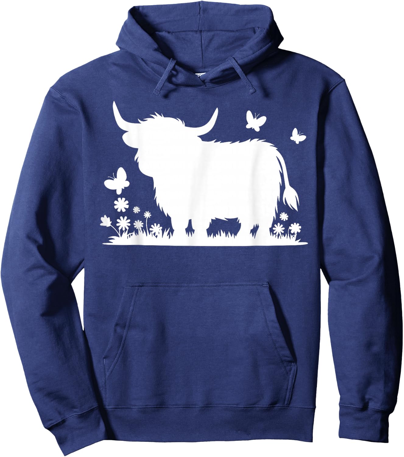 Scottish Highland Cow Cattle Hairy Cow Flowers Woman Hoodie - Hoodie | Navy
