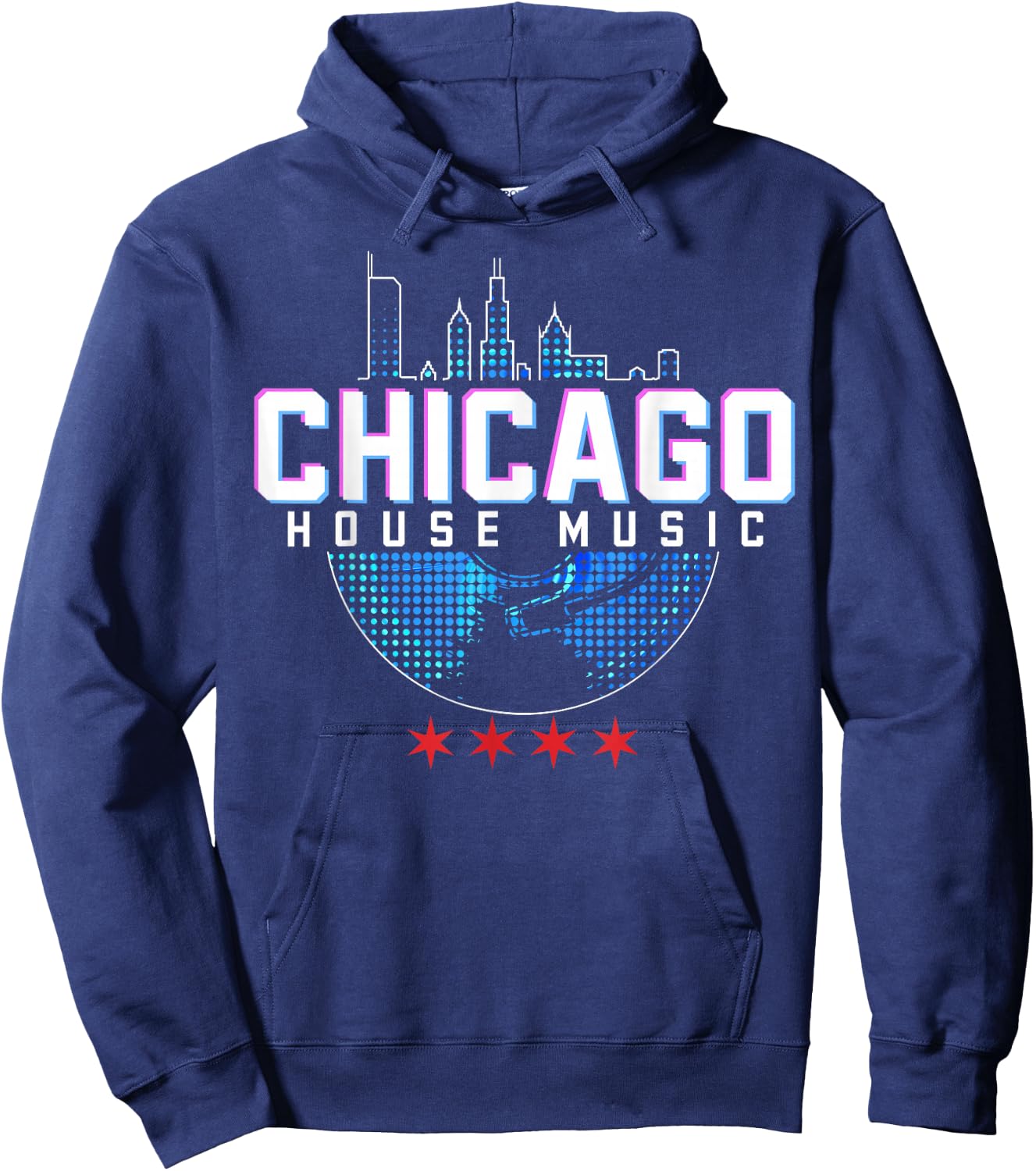 Chicago House Music Vinyl Dj Raver Flag Skyline Apparel Hoodie - Hoodie | Navy