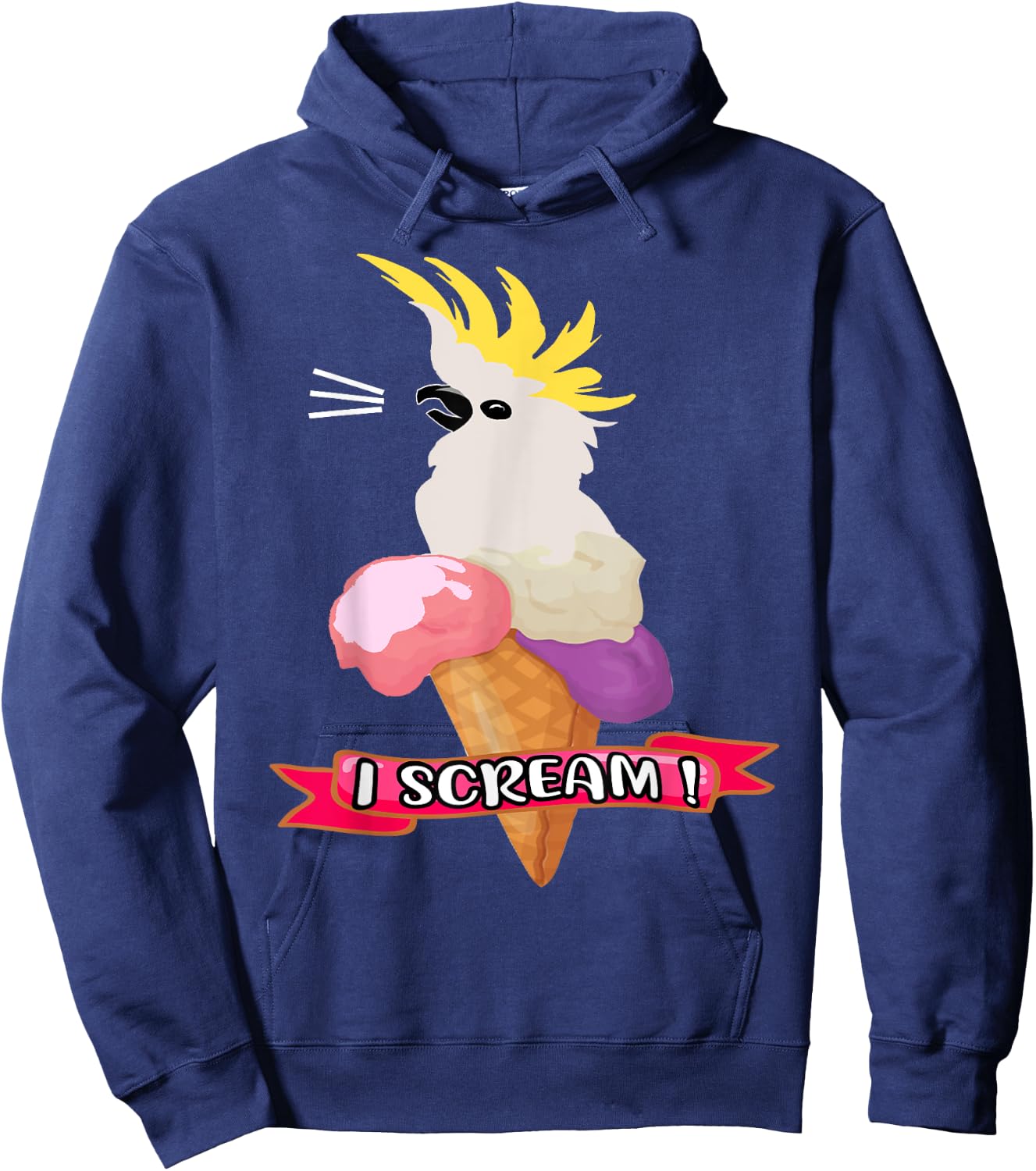 Sulfur Crested Cockatoo Ice Cream Parrot - Cockatoo . Hoodie - Hoodie | Navy
