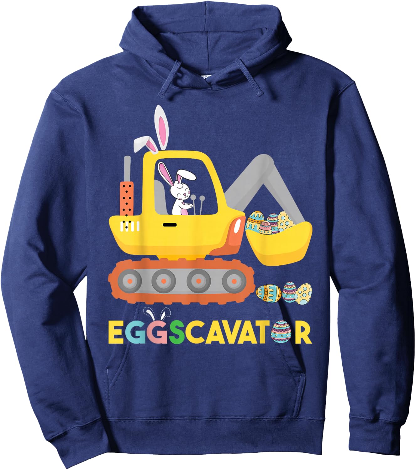 Funny EggsCavator Easter Bunny Excavator Toddler Boys Easter Hoodie - Hoodie | Navy