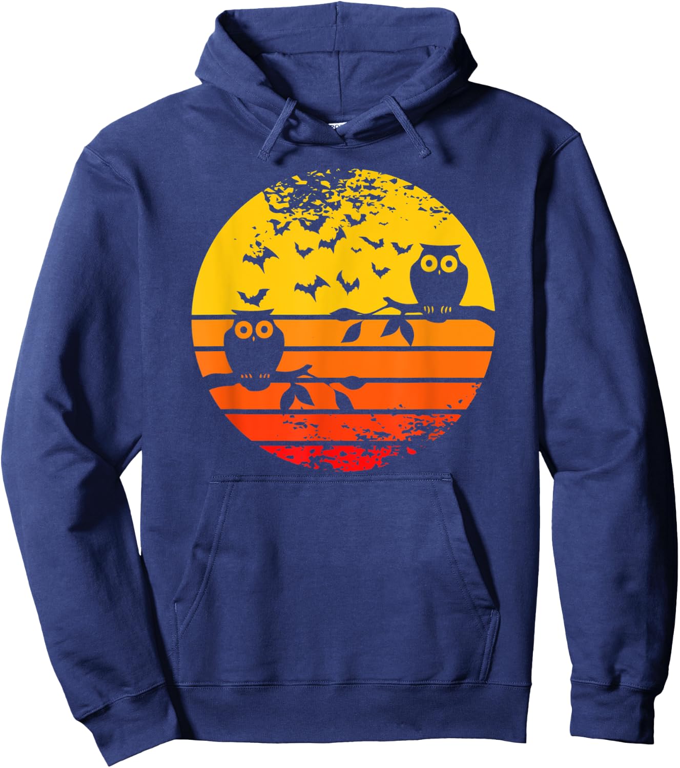Retro Vintage Halloween Full Moon Owl - Halloween Costume Hoodie - Hoodie | Navy