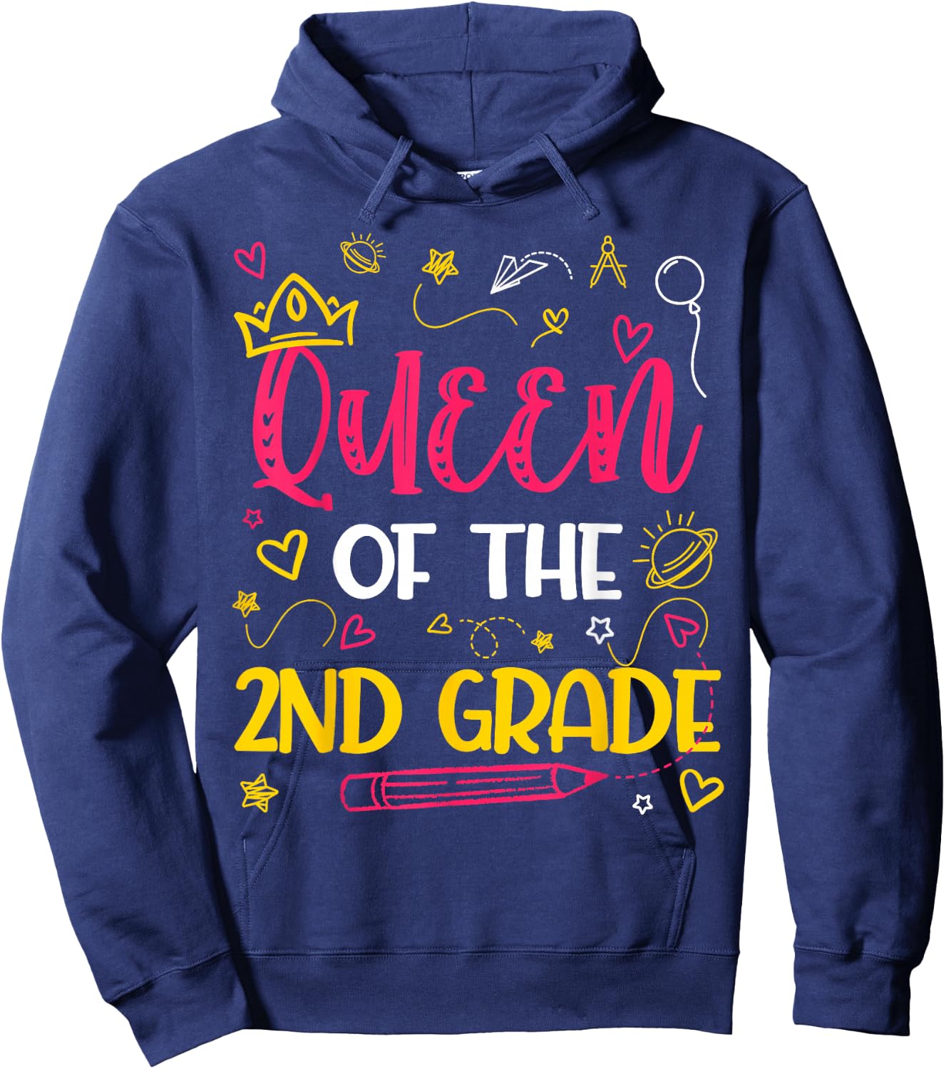 Queen Of 2nd Grade Back To School Second Grade Gifts Girls Hoodie - Hoodie | Navy