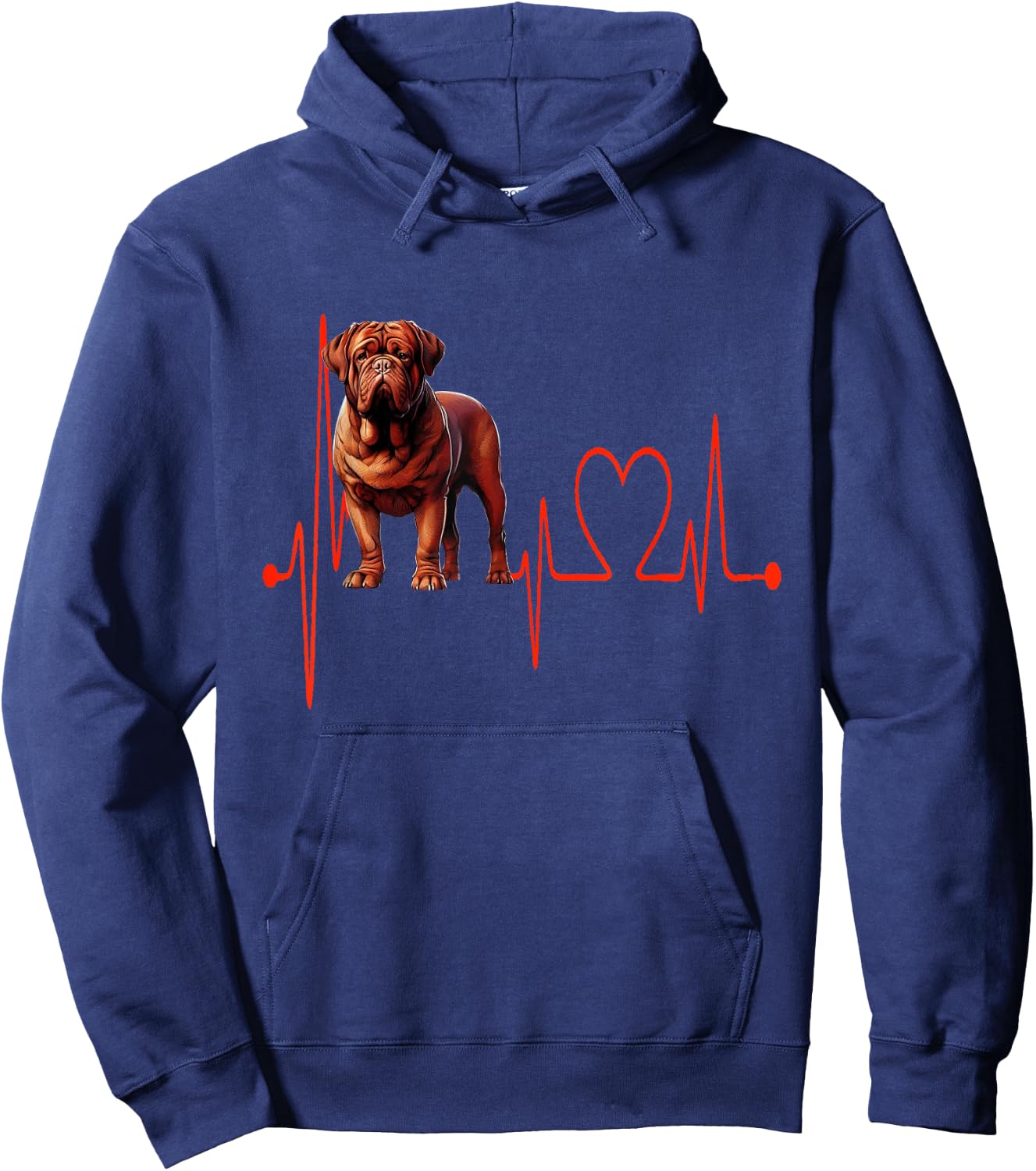 Dogue de Bordeaux Heartbeat EKG Owner and Dog Lover , Black, S Hoodie - Hoodie | Navy