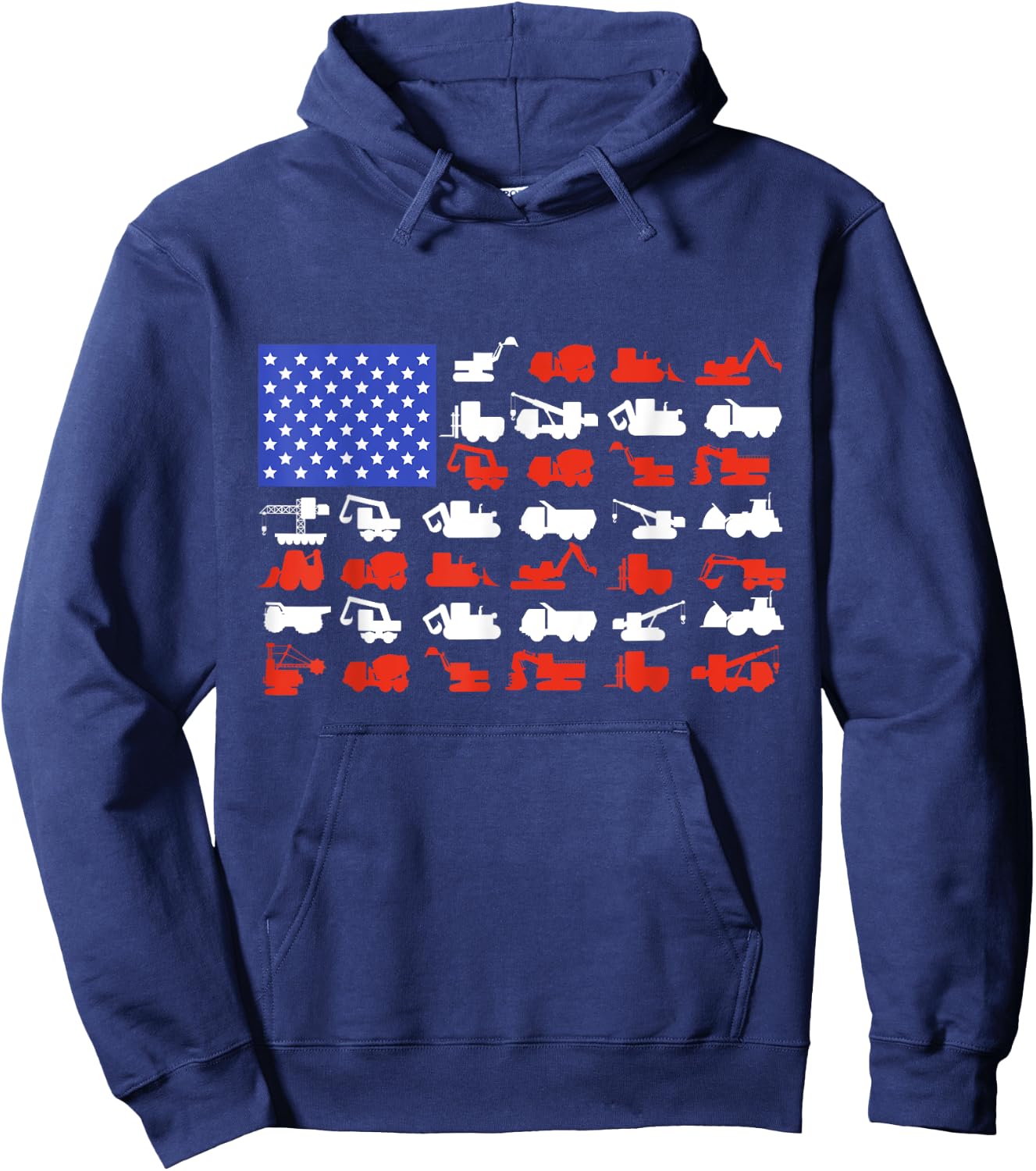 Construction Vehicles USA American Flag Excavator Trucks Hoodie - Hoodie | Navy