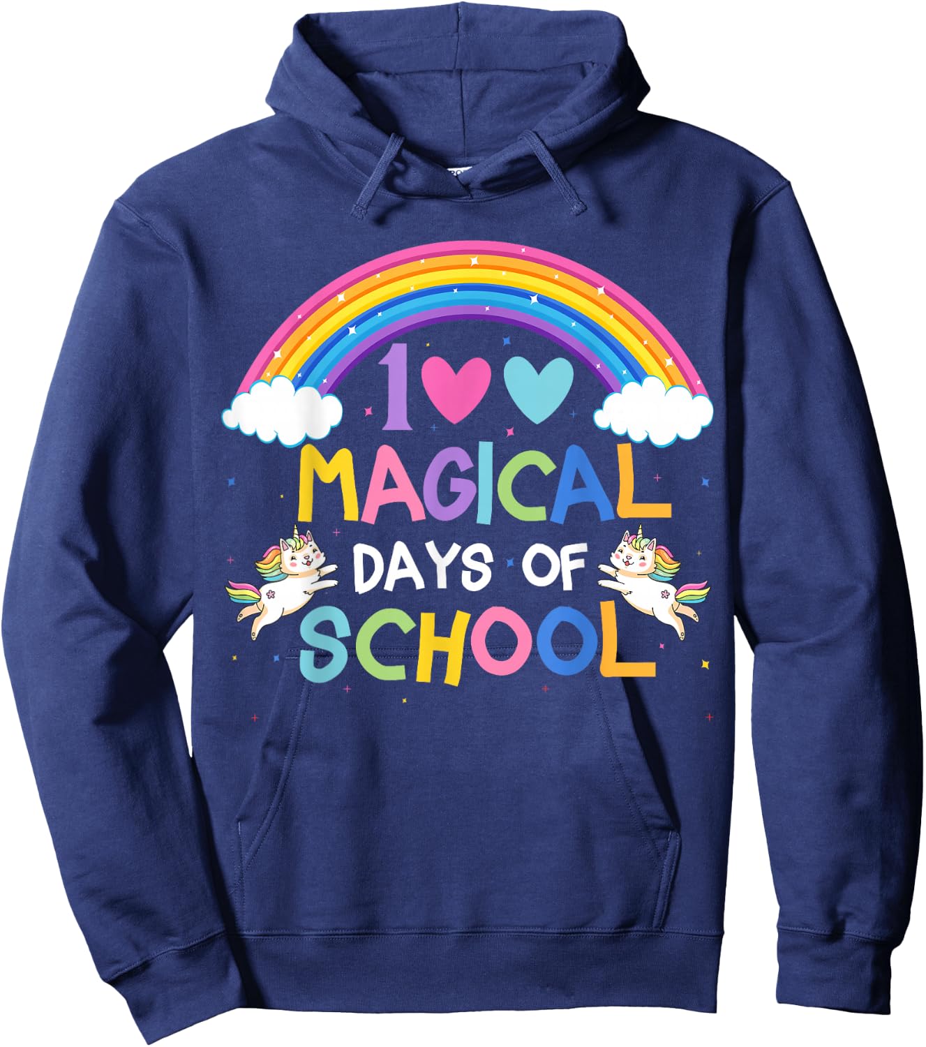 100 Magical Days of School Rainbow Unicorn Cat 100th Day Hoodie - Hoodie | Navy