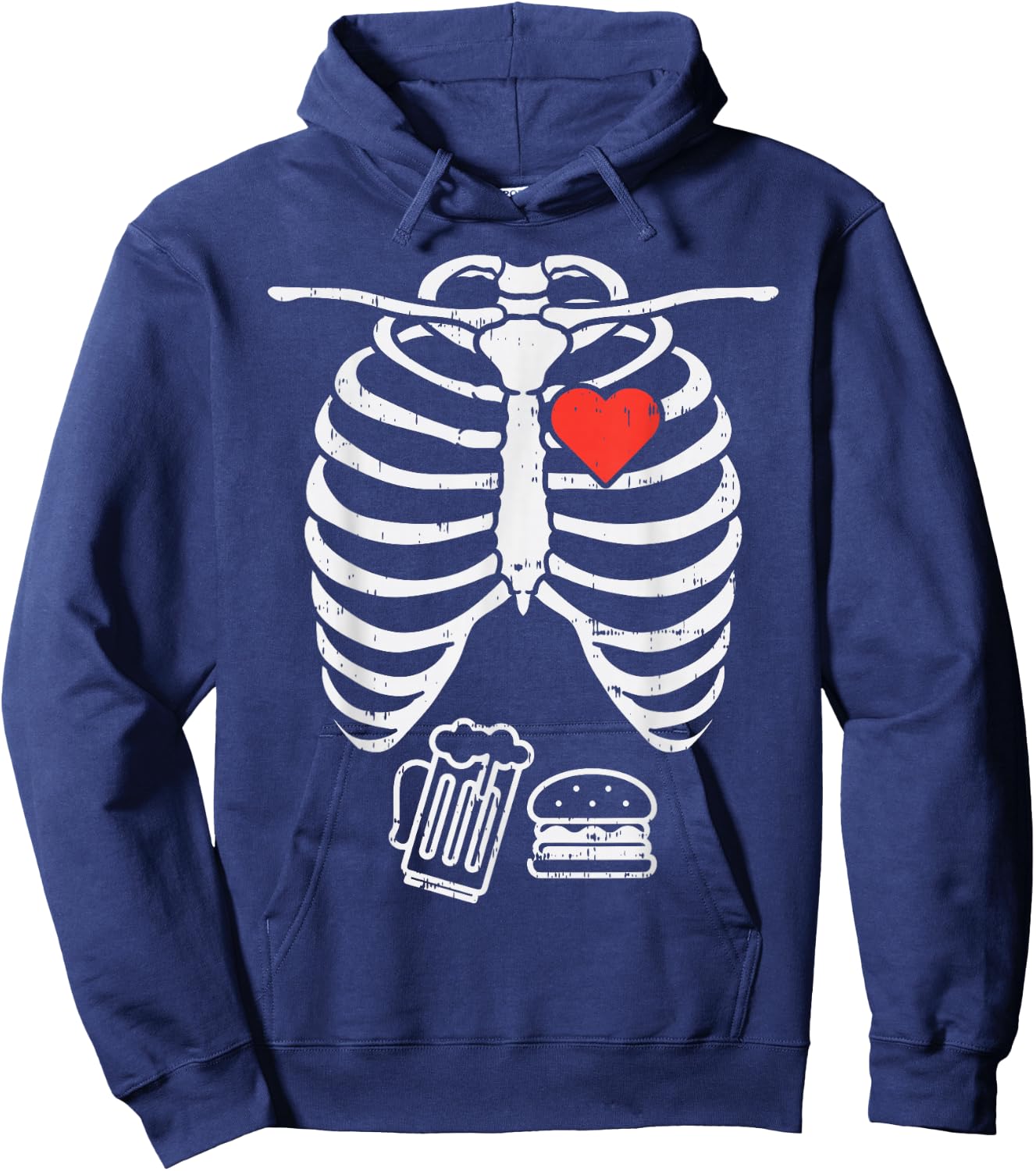 Skeleton X-Ray Beer Burger Funny Halloween Pregnancy Men Dad Hoodie - Hoodie | Navy