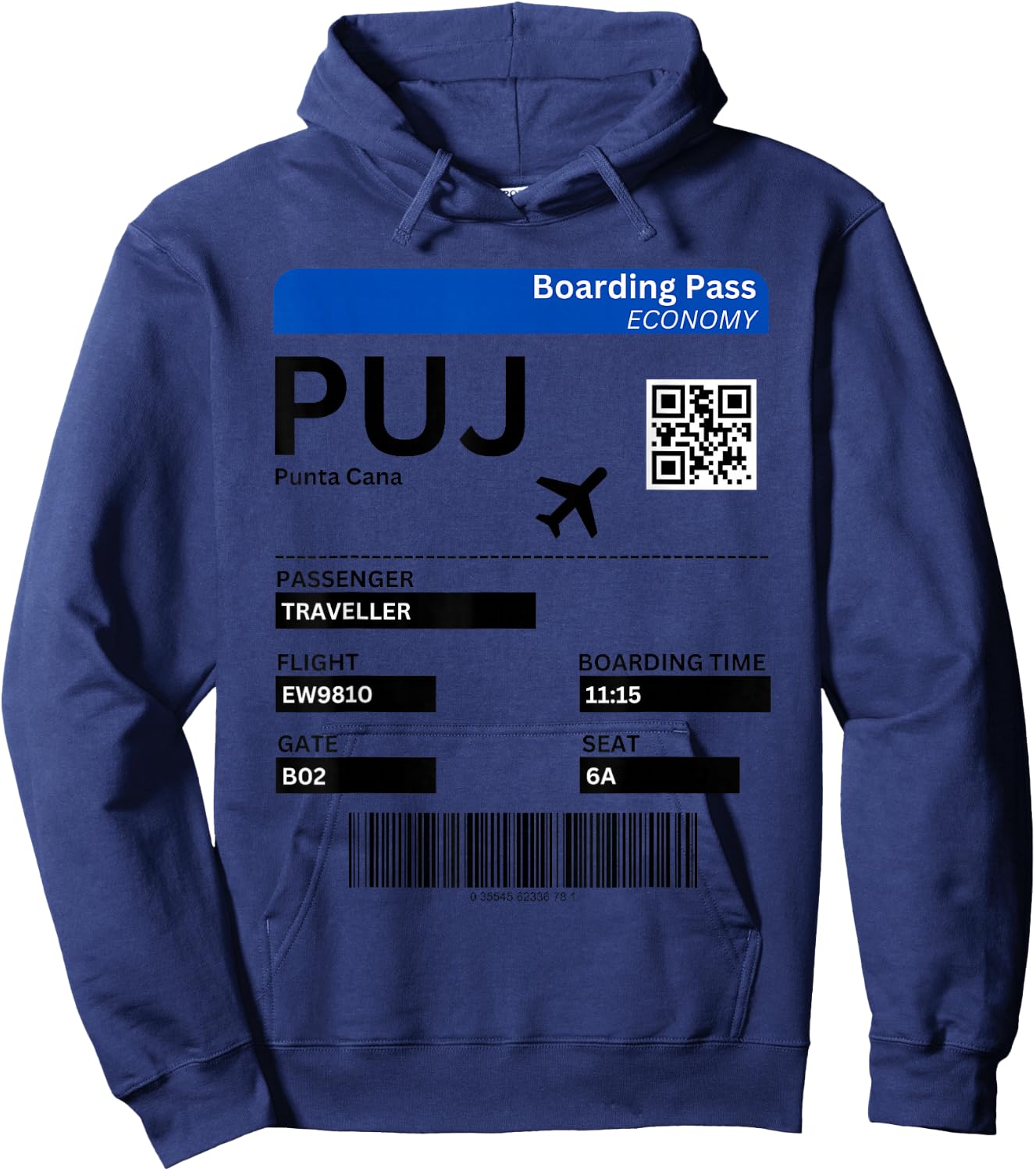 Boarding Pass Punta Cana Dominican Republic , grey, S Hoodie - Hoodie | Navy