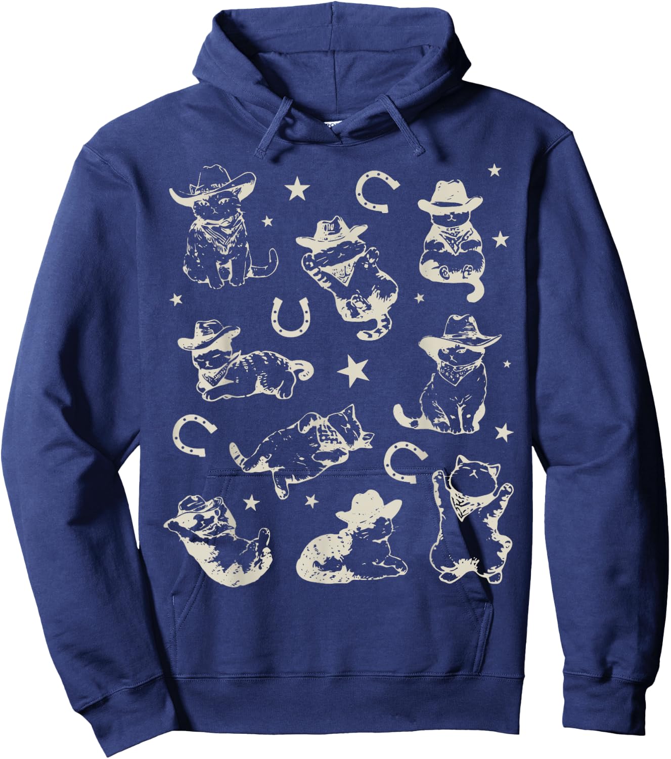 Retro 90s Cowboy Cats Horseshoe Kittens Western Cowgirl Hoodie - Hoodie | Navy