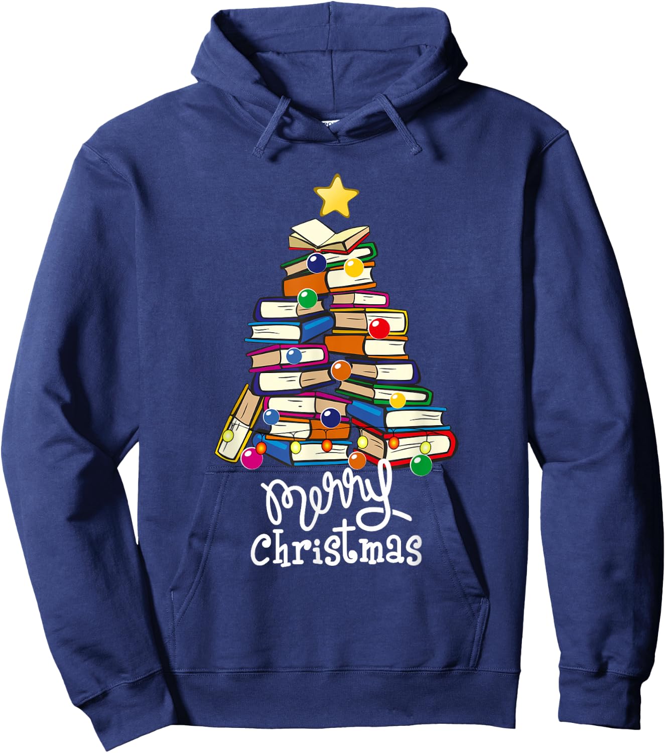 Merry Christmas Tree Love Reading Books Librarian Nerd Hoodie - Hoodie | Navy