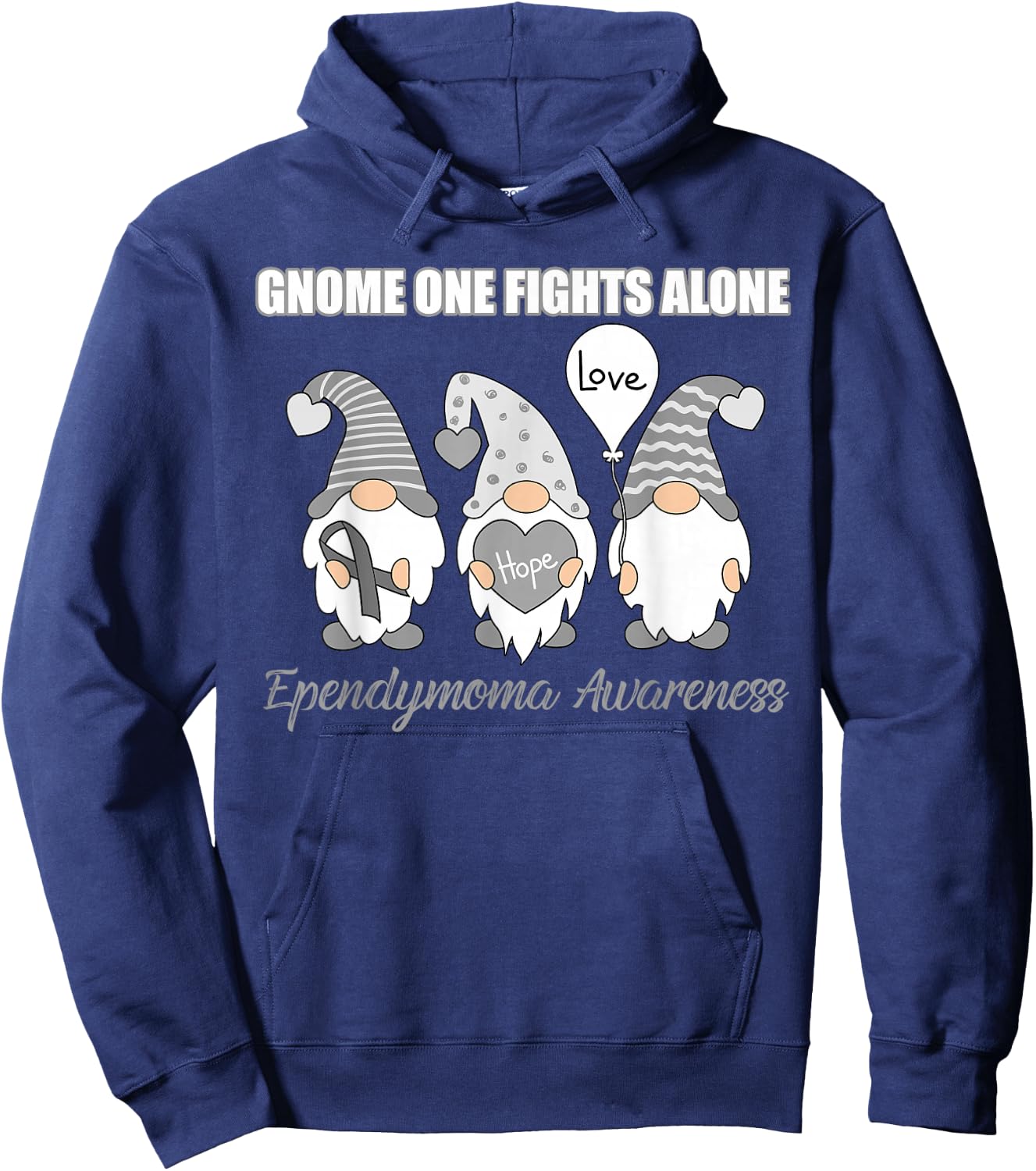 Gnome Fights Ependymoma Awareness Month Gray Ribbon Hoodie - Hoodie | Navy