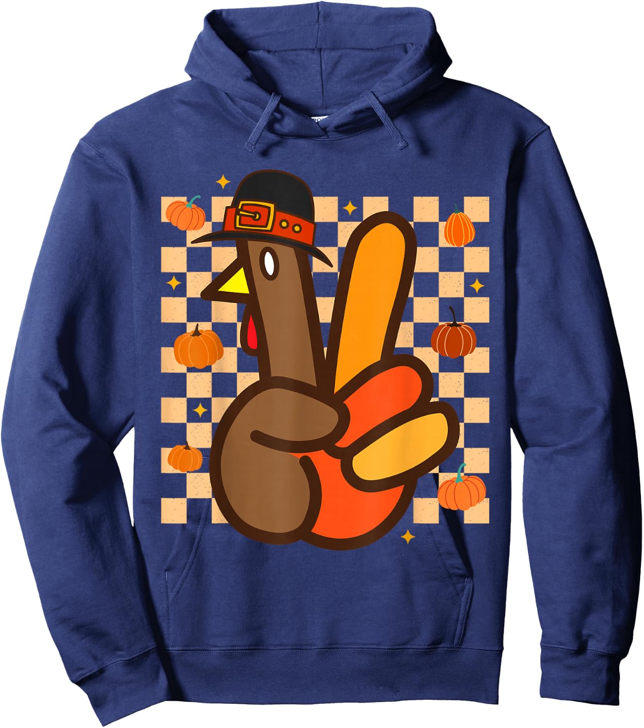 Cool Peace Sign Turkey Hand Thanksgiving Hippie Men Women Hoodie - Hoodie | Navy
