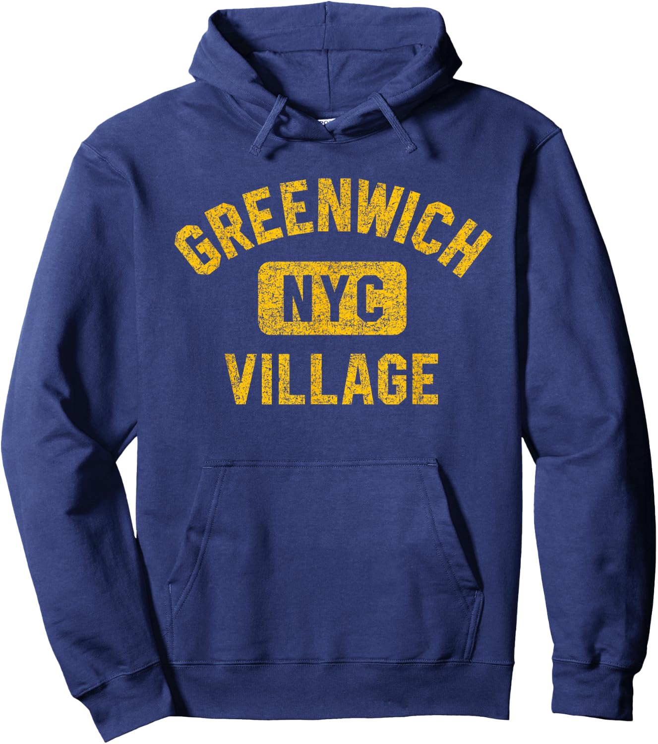 Greenwich Village NYC Gym Style Distressed Amber Print Hoodie - Hoodie | Navy
