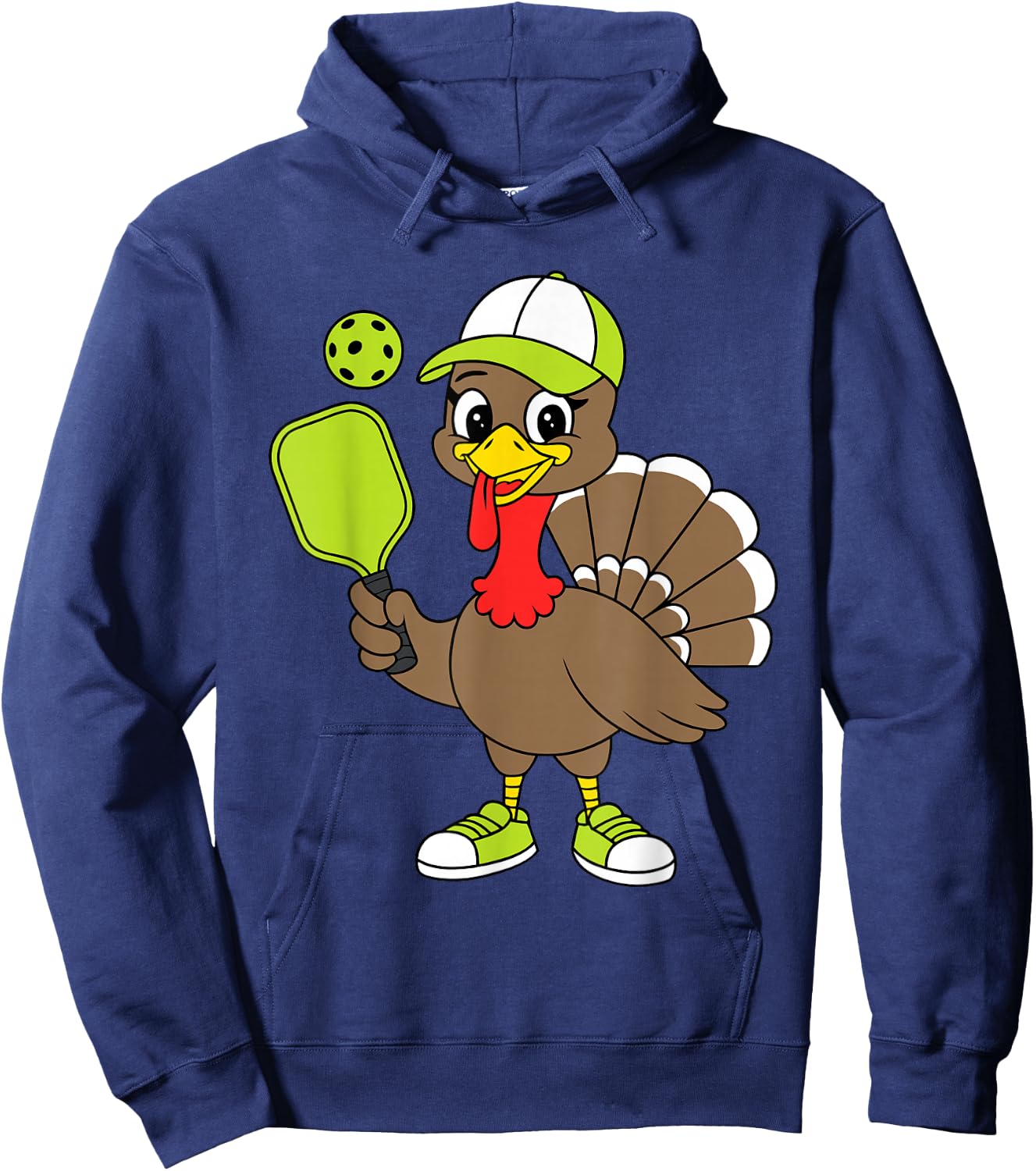 Funny Thanksgiving Pilgrim Pickleball Turkey Hoodie - Hoodie | Navy