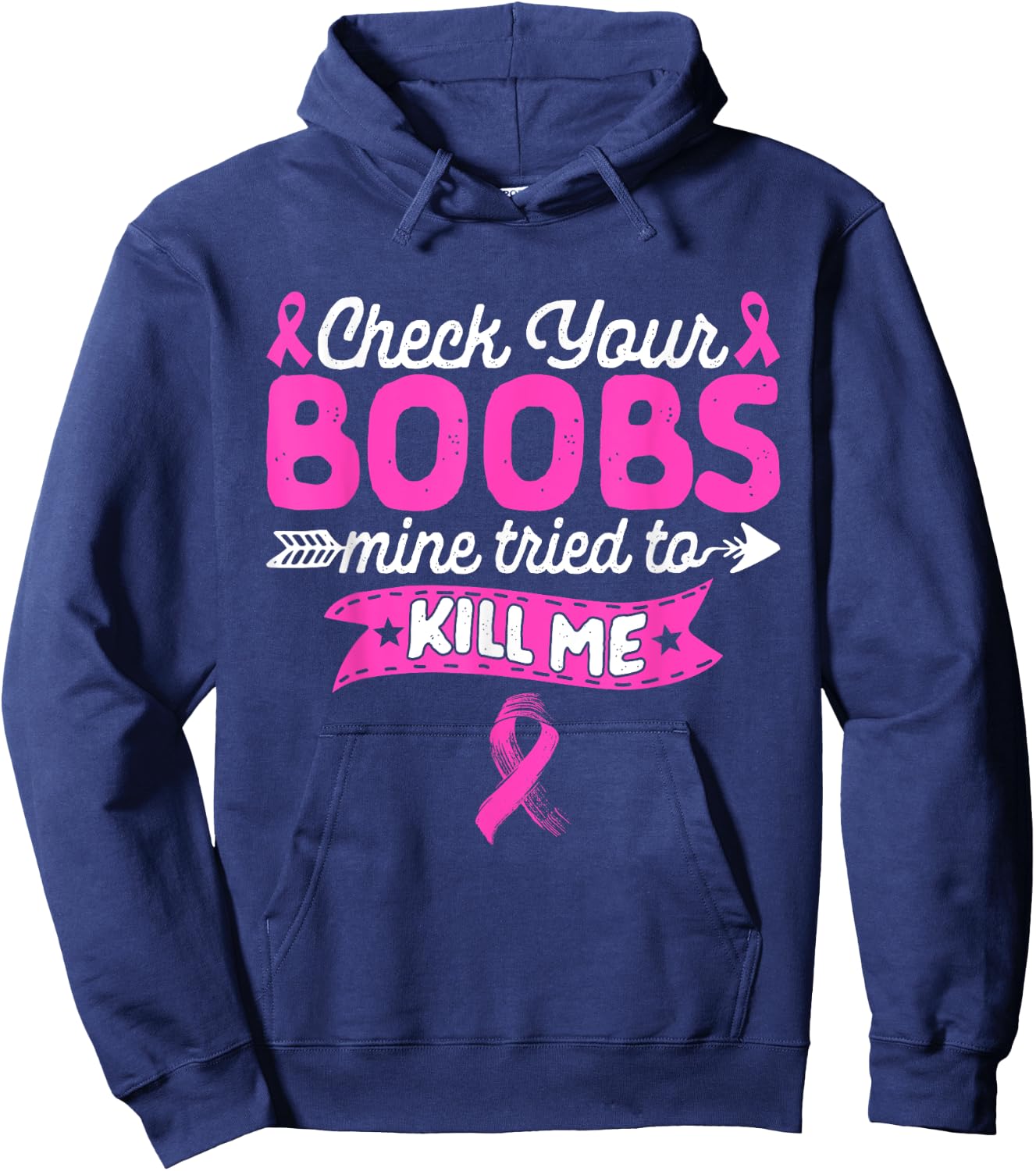 Check Your Boobs Breast Cancer Survivor Women Fighter Hoodie - Hoodie | Navy