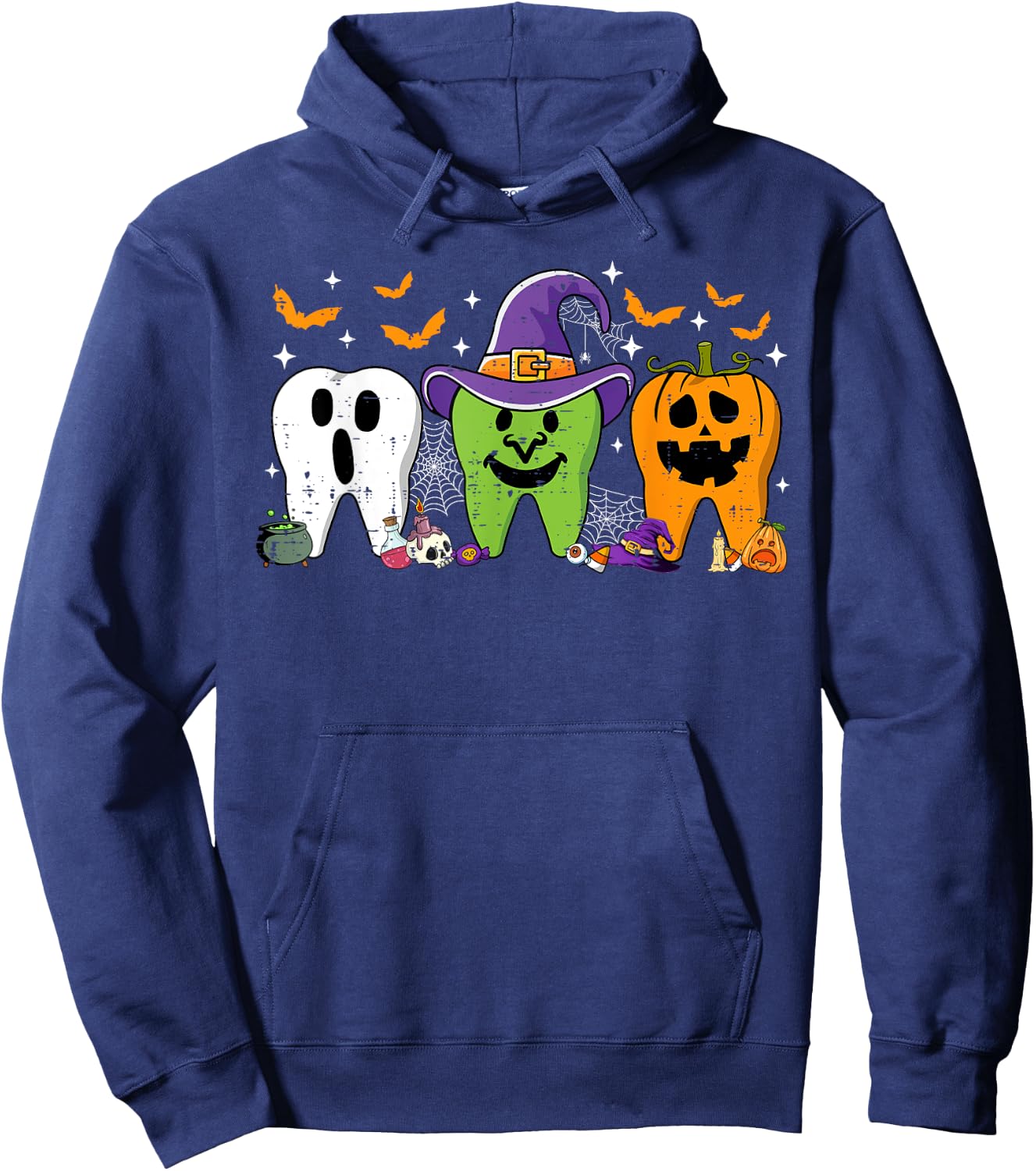 Cute Dental Halloween Dentist Teeth Ghost Pumpkin Witch Hoodie - Hoodie | Navy