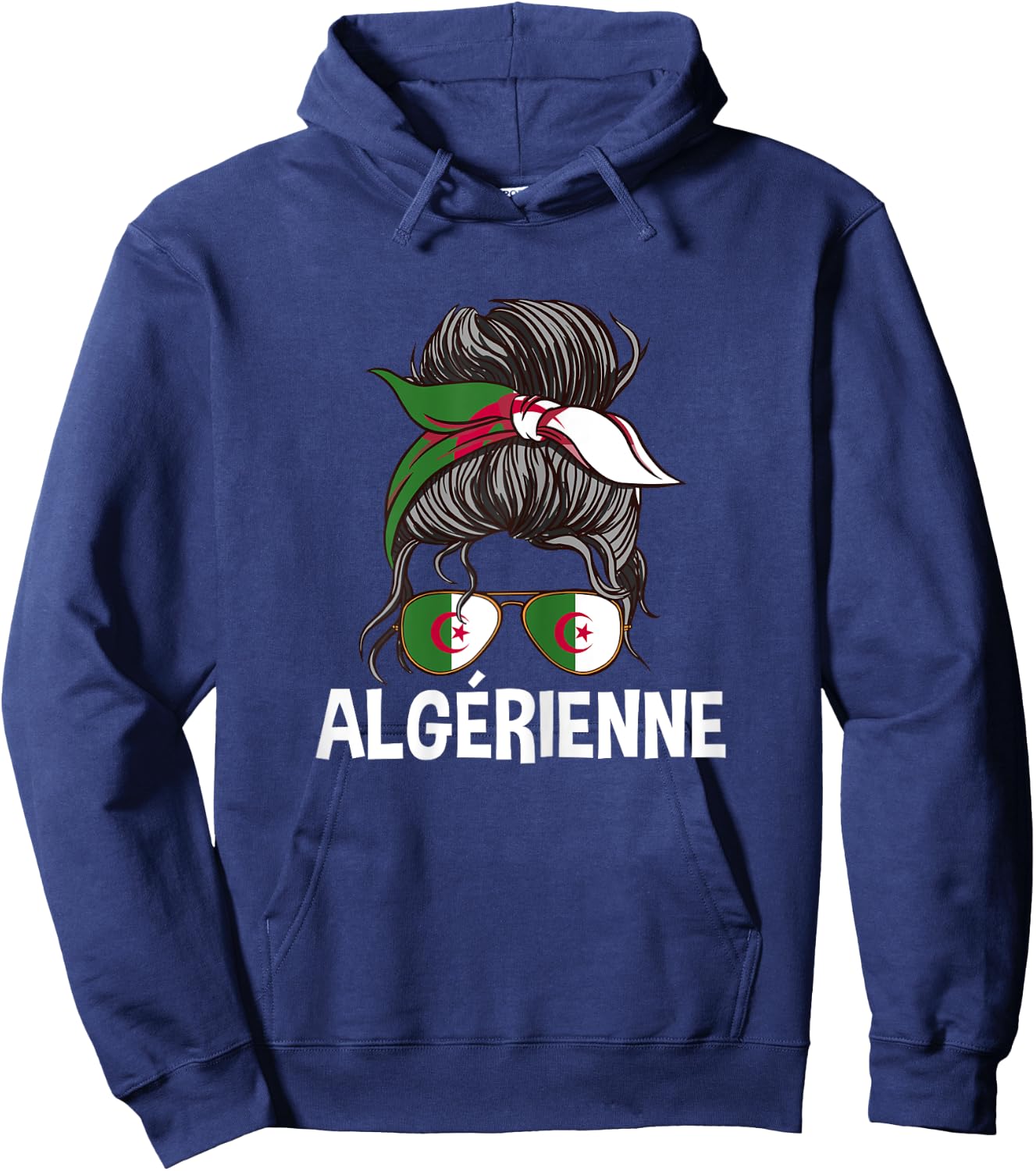 Algerienne Proud Algeria Girl Messy Hair Flag Algeria Woman , Black, Female X-Small Hoodie - Hoodie | Navy