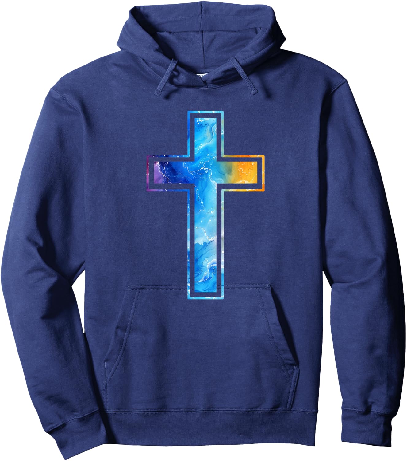 Silhouette Religious Faith Watercolor Cross Christian , Black, S Hoodie - Hoodie | Navy