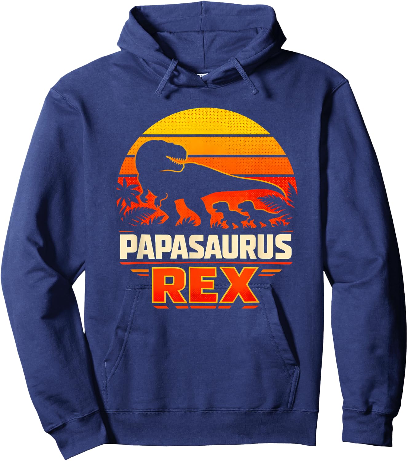 Papasaurus Rex T-Rex Dinosaur Retro Sunset Father Apparel Hoodie - Hoodie | Navy