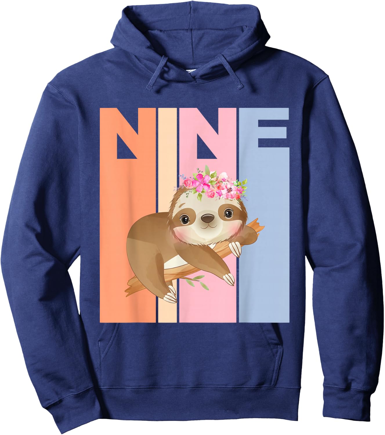 9 Years Old Cute Sloth Birthday Girl 9th Birthday Party Hoodie - Hoodie | Navy
