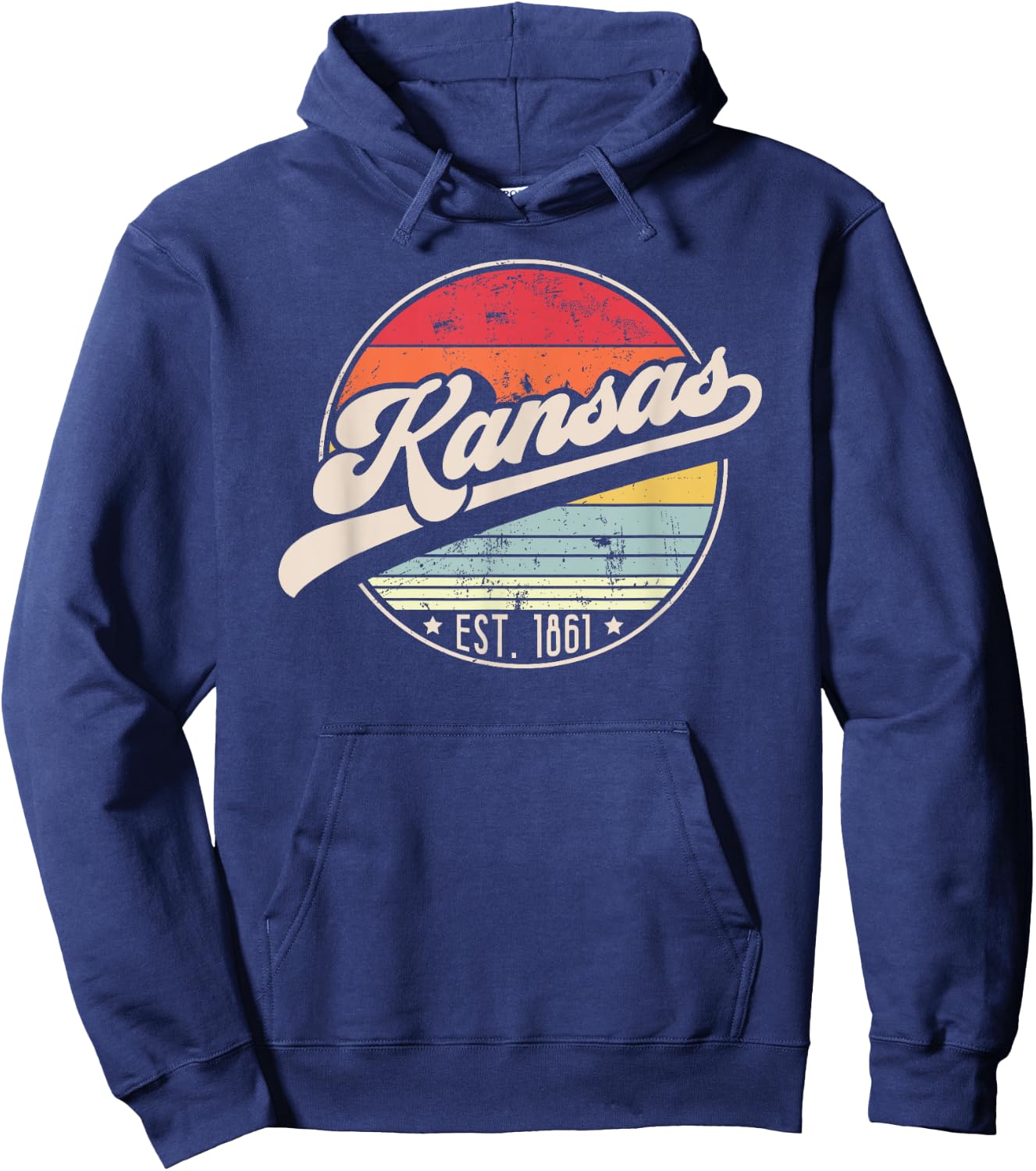 Retro Kansas Home State KS Cool 70s Style Sunset Hoodie - Hoodie | Navy