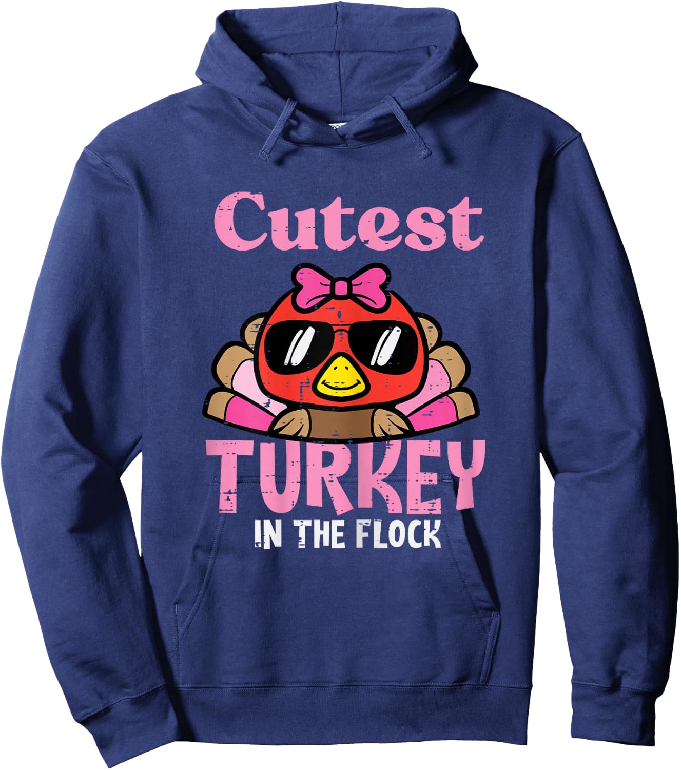 Thanksgiving Cutest Turkey Flock Girls Kids Toddlers Youth Hoodie - Hoodie | Navy