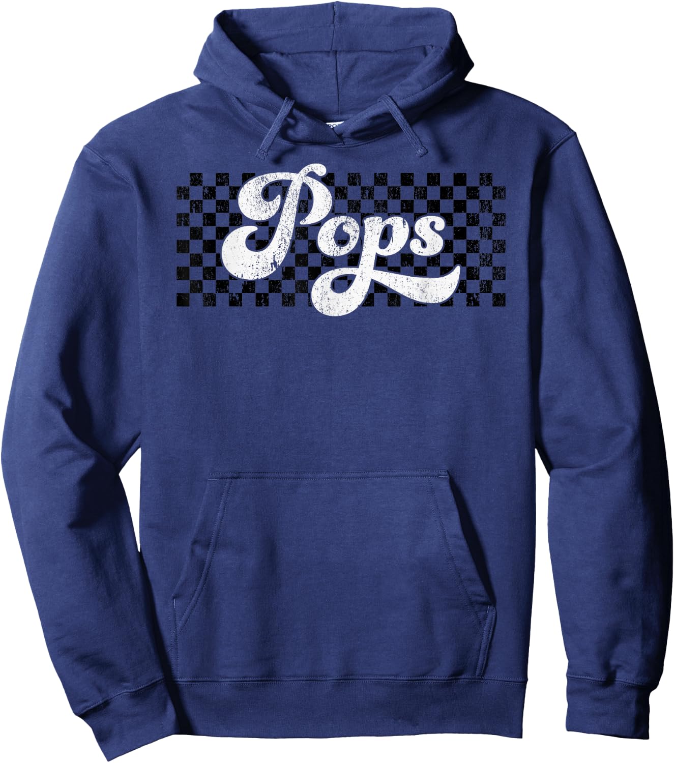 Pops Grandpa Retro Checkered Fathers Day Vintage Hoodie - Hoodie | Navy