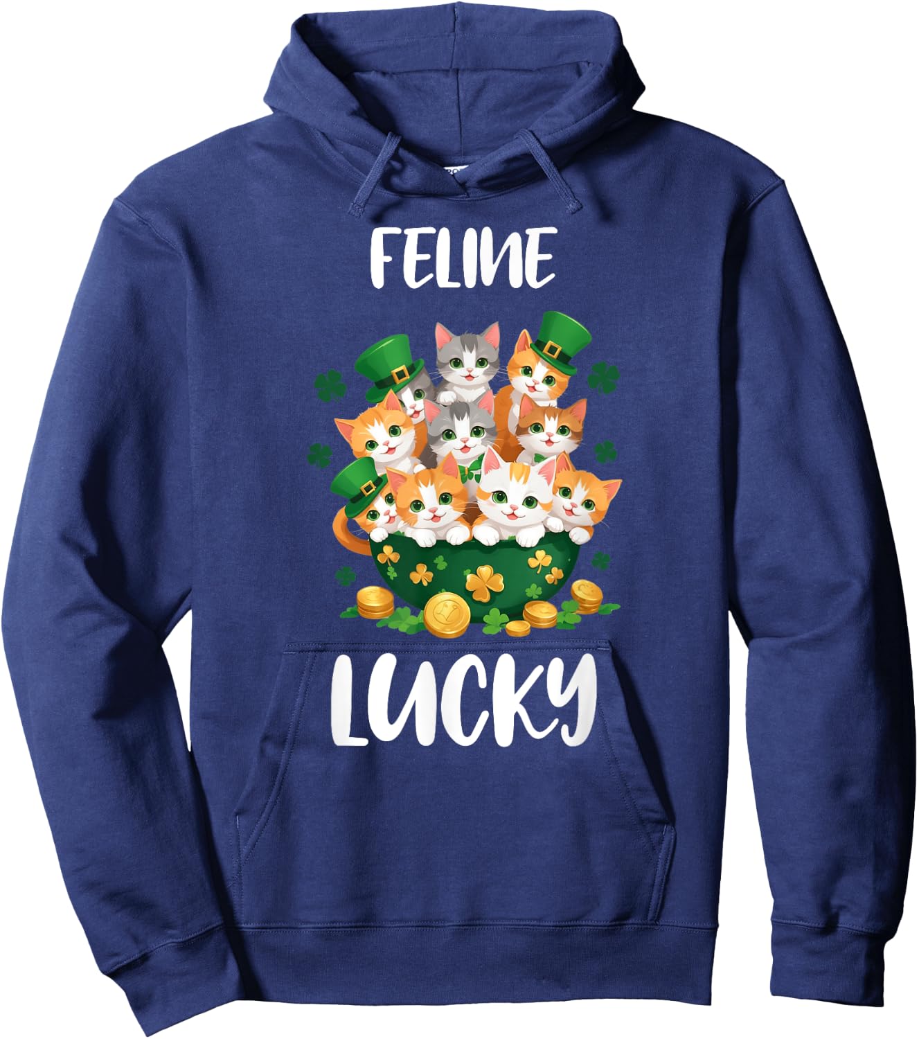 Funny St. Patrick's Day Shirt Cat Lover Feline Lucky Hoodie - Hoodie | Navy