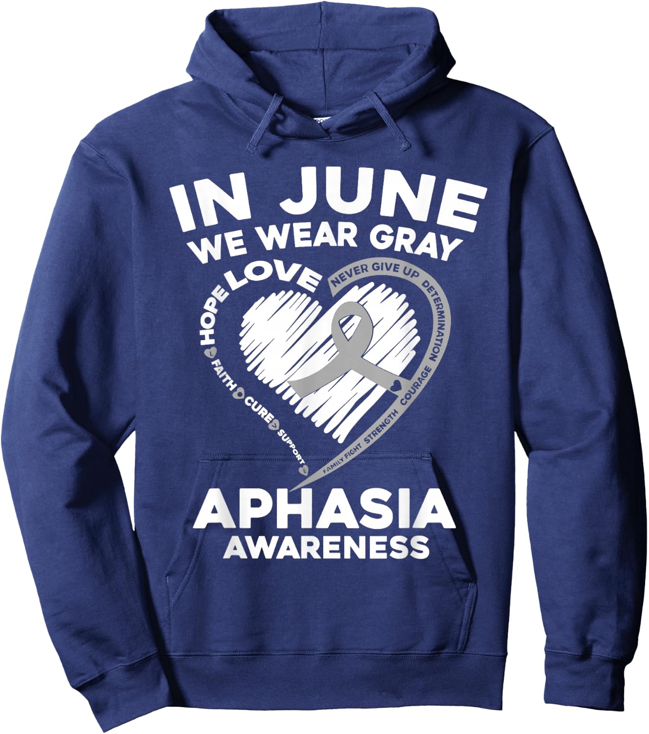 Aphasia Awareness Gray Ribbon Support Family Matching Hoodie - Hoodie | Navy