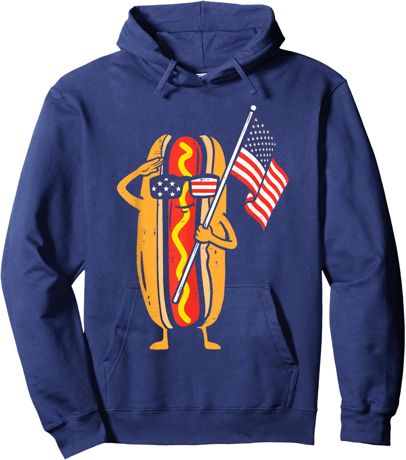 Funny Hotdog American Flag USA 4th of July Patriotic Men Hoodie - Hoodie | Navy